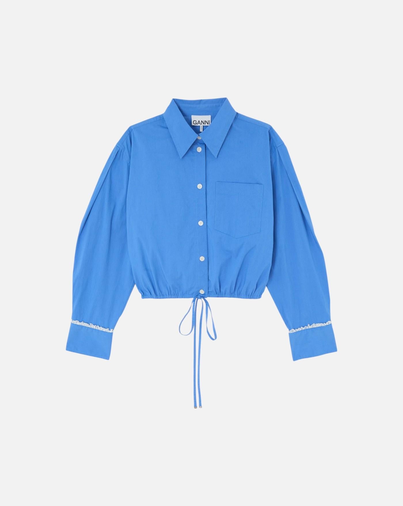 Blusa Ganni Stretch Cotton Cropped Bowling Shirt<BR/> A1140008 591 GANNI