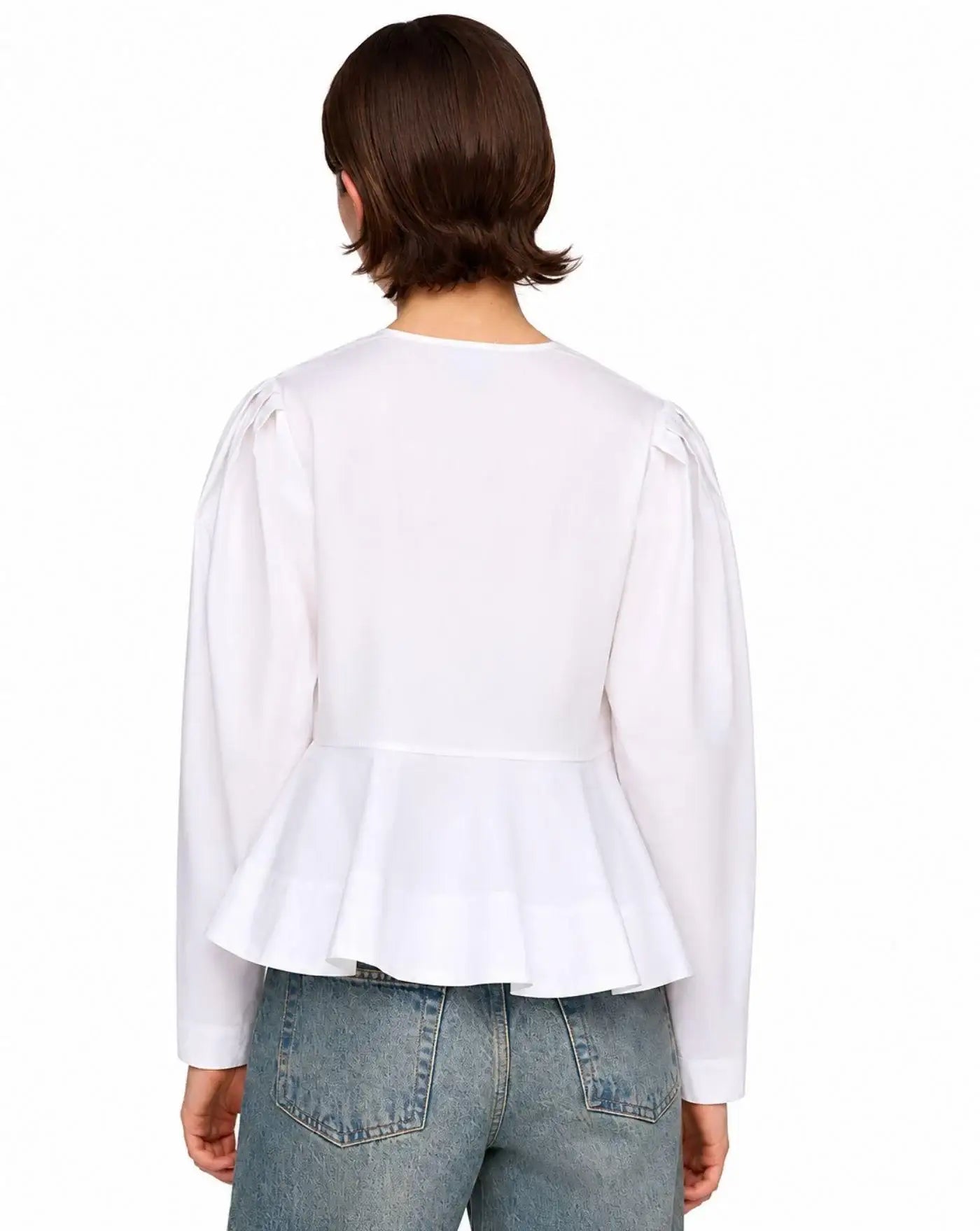 Blusa Ganni Compact Poplin Long Sleeve Peplum Blouse A1040486 151 GANNI
