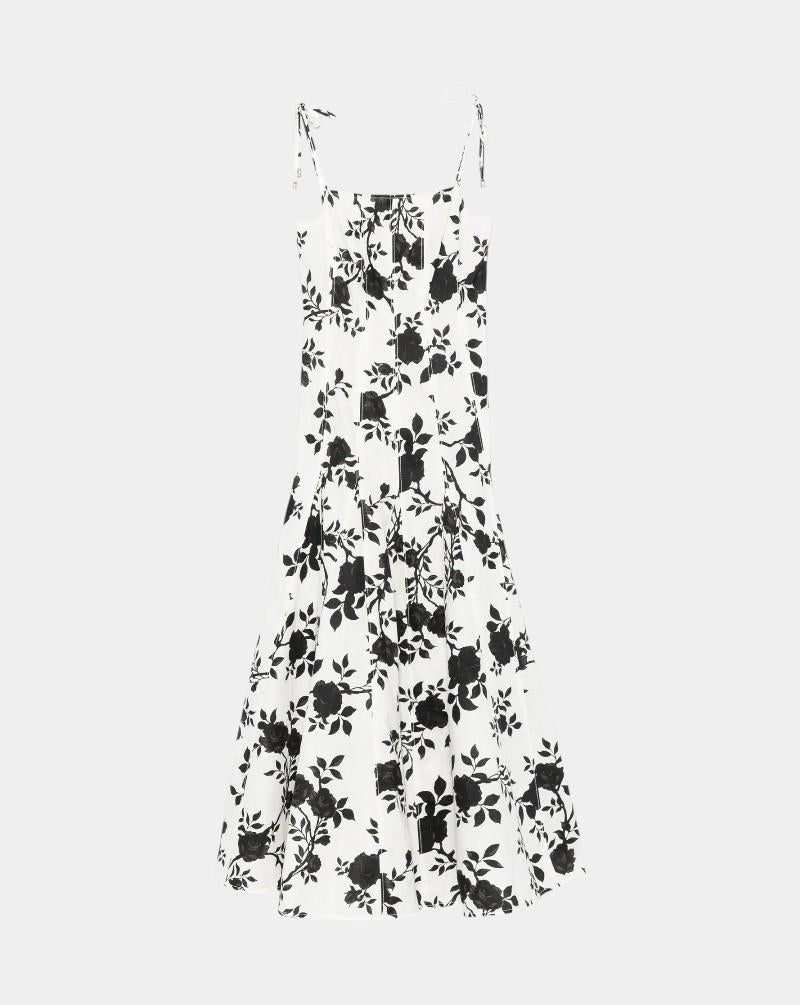 Vestido Self Portrait Print Linen SS25109M BLACK AND CREAM SELF-PORTRAIT