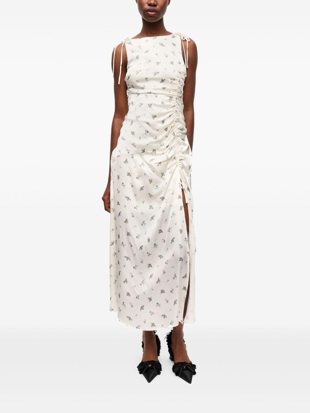 Vestido Ganni Printed Satin Gathered Long Dress W0262 135 GANNI