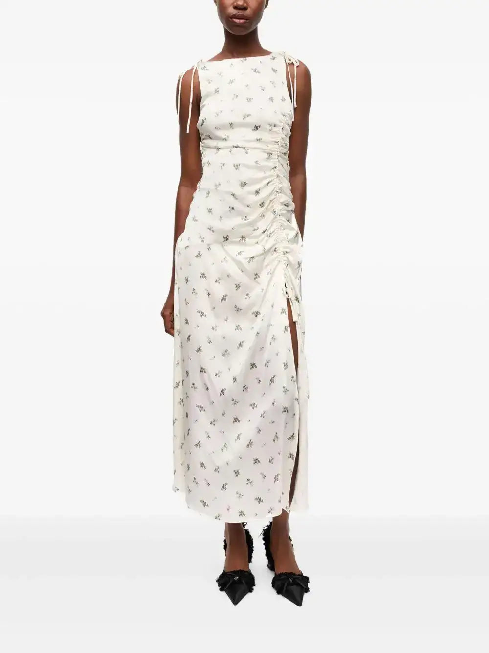 Vestido Ganni Printed Satin Gathered Long Dress W0262 135 GANNI