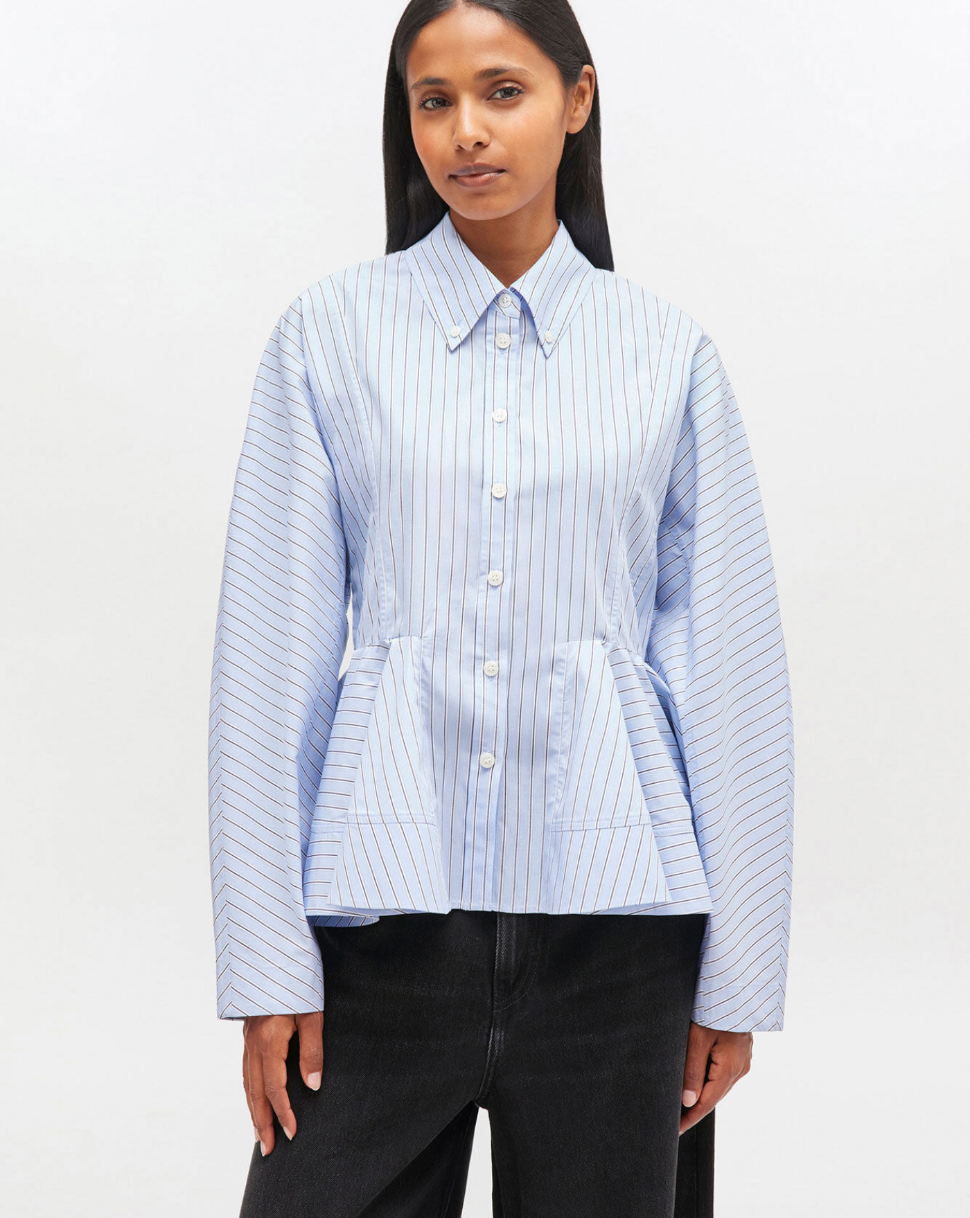 Camisa Ganni Stripe Peplum Shirt W0824 01M GANNI