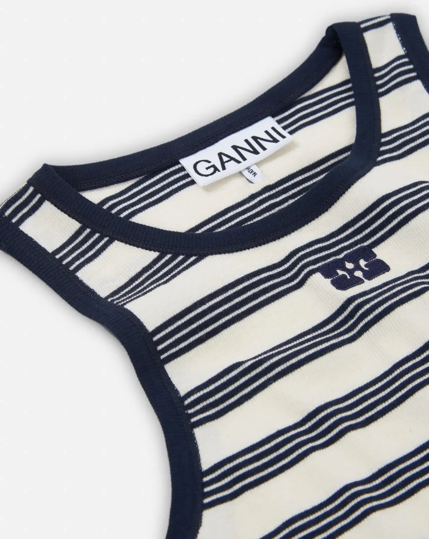 Top Ganni Striped Soft Cotton Rib Tank Top T4144 683 GANNI