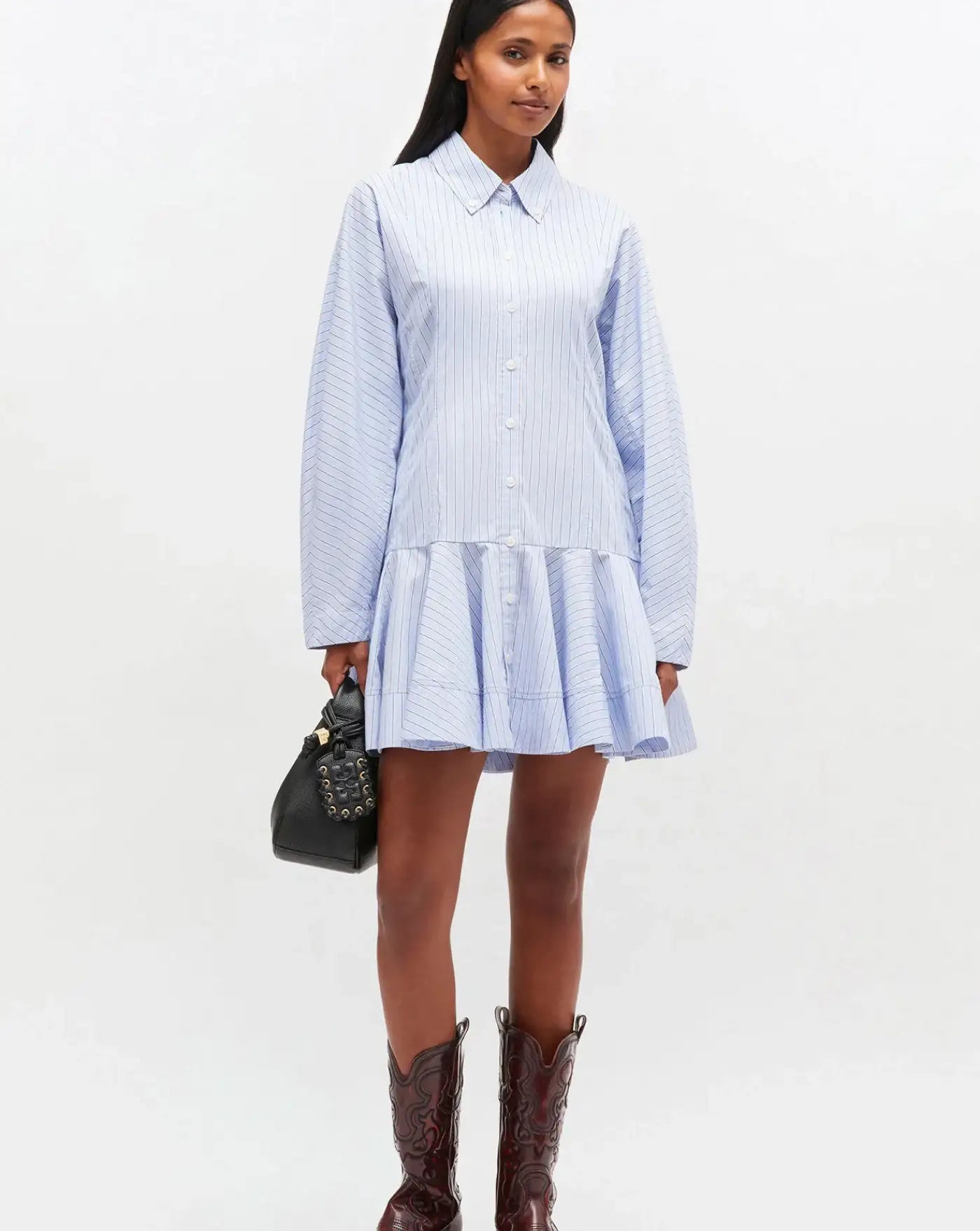 Vestido Ganni Stripe Cotton Buttoned Mini Dress W1101 01M GANNI