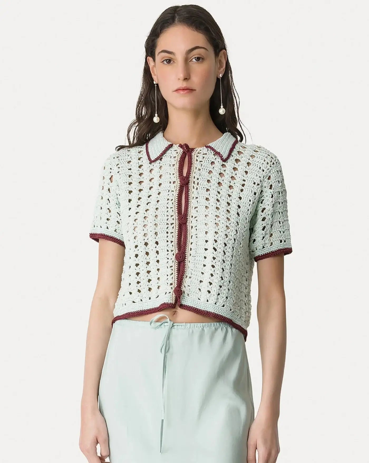 Blusa Forte Forte Cable Luxe Handmade Crochet Polo Shirt 14933 6081 FORTE FORTE