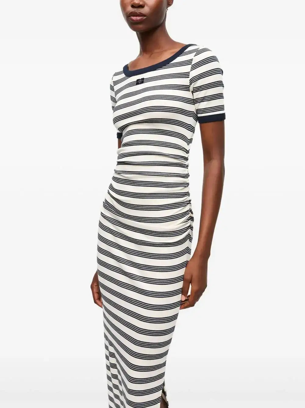 Vestido Ganni Striped Soft Cotton Rib Short Sleeve Dress T4147 683 GANNI