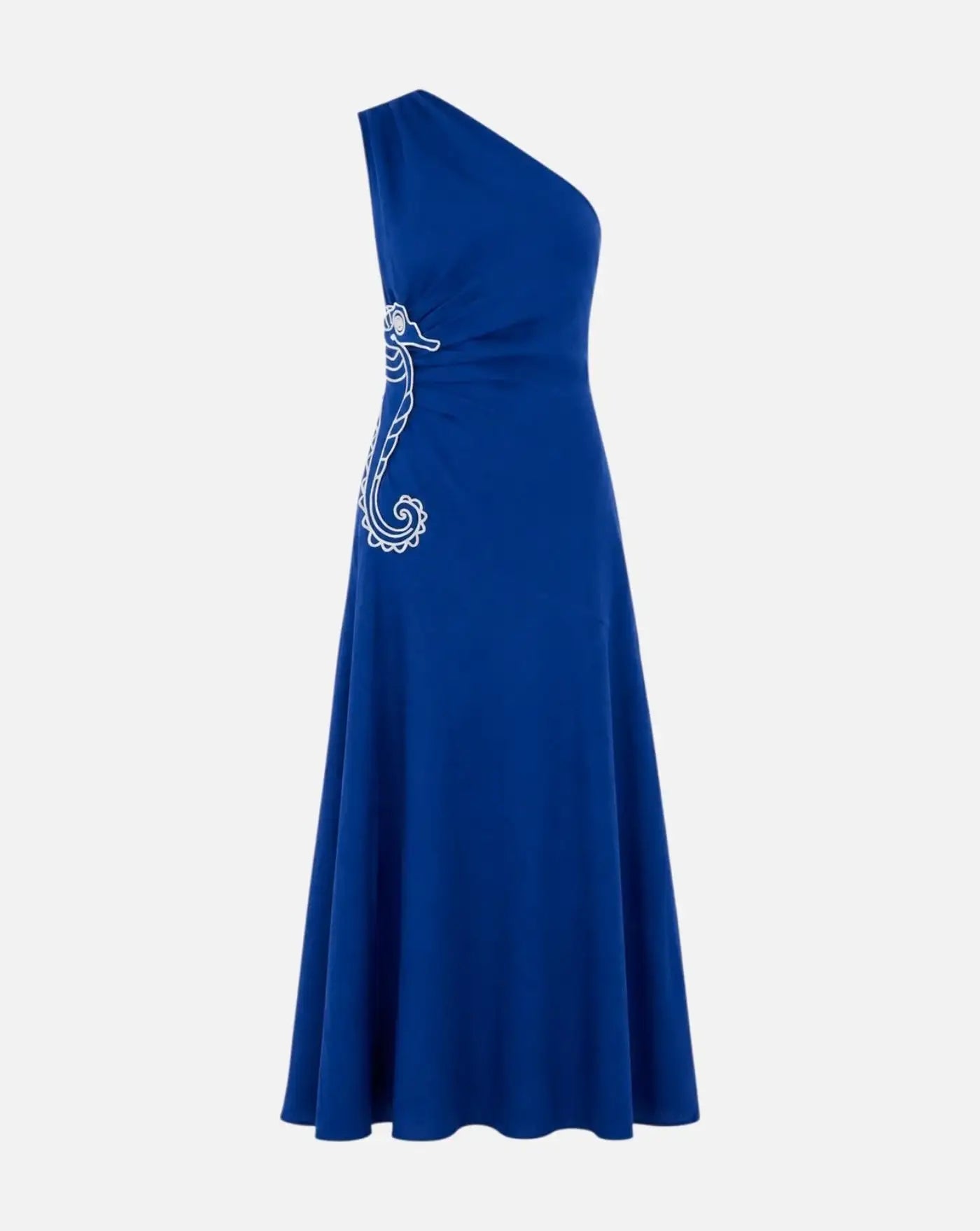 Vestido Farm Rio Seahorse Blue Embroider One Shoulder 356490 BLUE FARM RIO