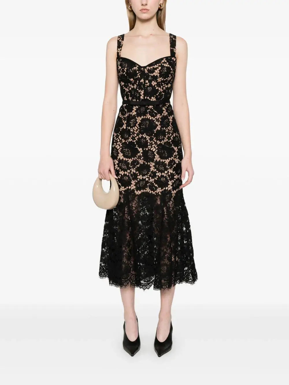 Vestido Self Portrait Fina Lace Midi Dress SS25046MA BLACK SELF-PORTRAIT