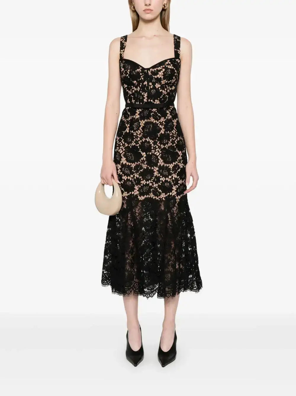 Vestido Self Portrait Fina Lace Midi Dress SS25046MA BLACK SELF-PORTRAIT