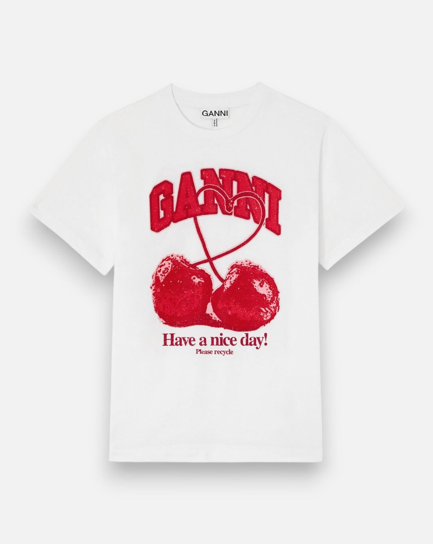 Camiseta Ganni Basic Cotton Jersey Cherry with Caviar<BR/> A1050247 151 GANNI