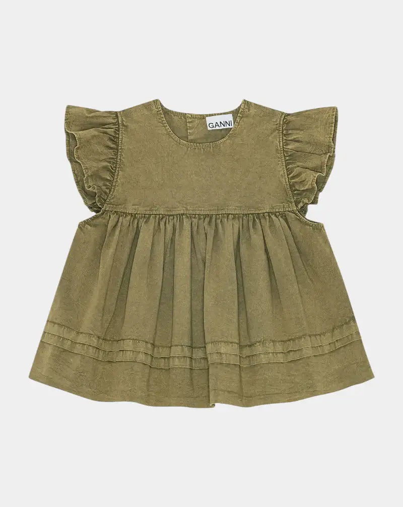 Top Ganni Washed Stretch Cotton Frill W0588 028 GANNI