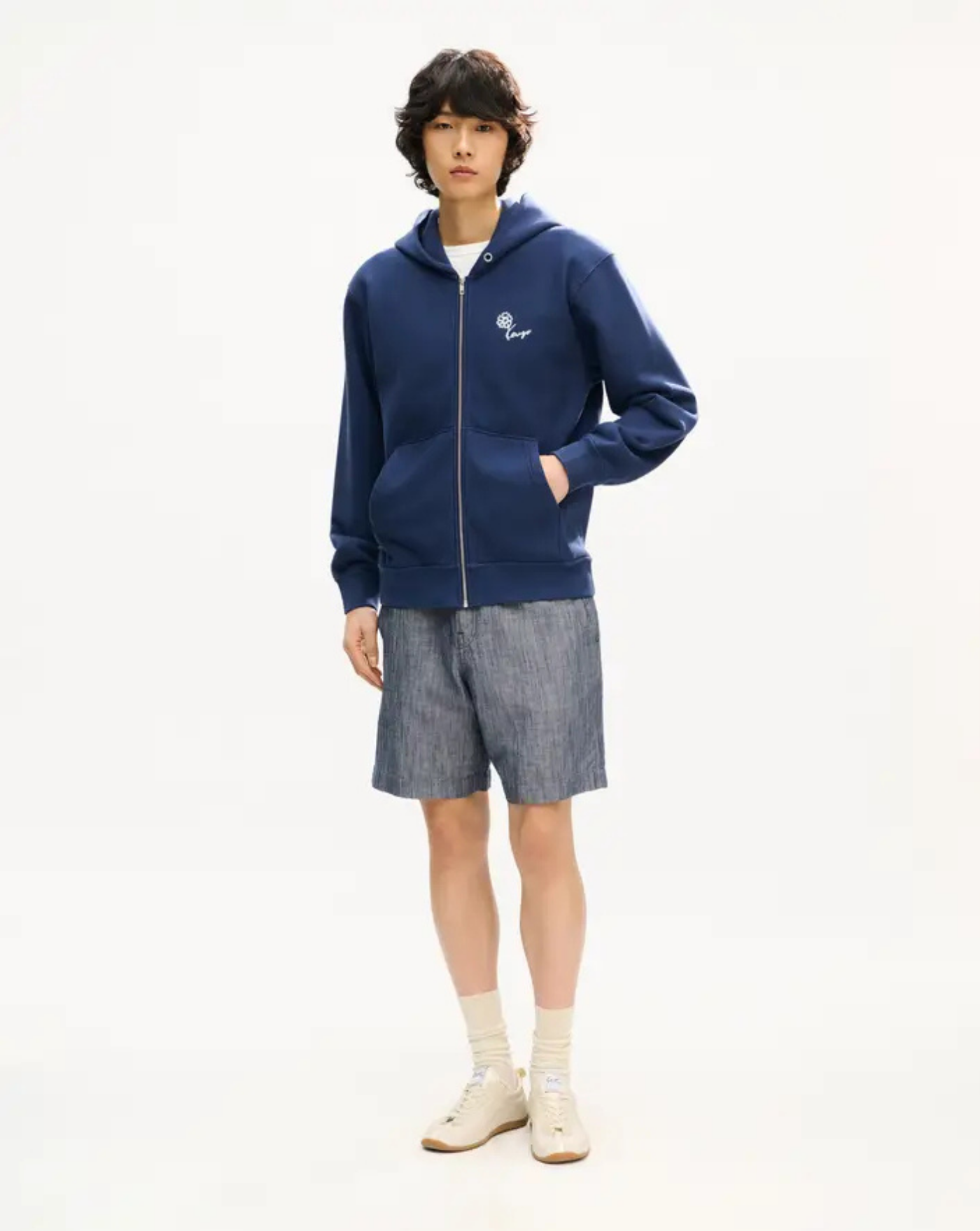 Sudadera con capucha y cremallera de algodón bordada 'KENZO Tulip'<BR/><BR/> FG65HO2714MJ 79 BLUE BLACK KENZO