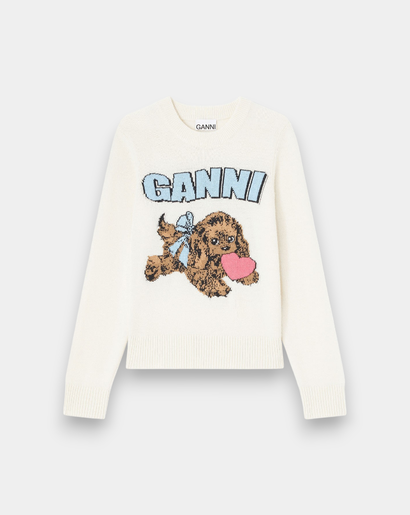 Jersey Ganni Graphic Wool Mix Fluffy Puppy Love K2562 135 GANNI