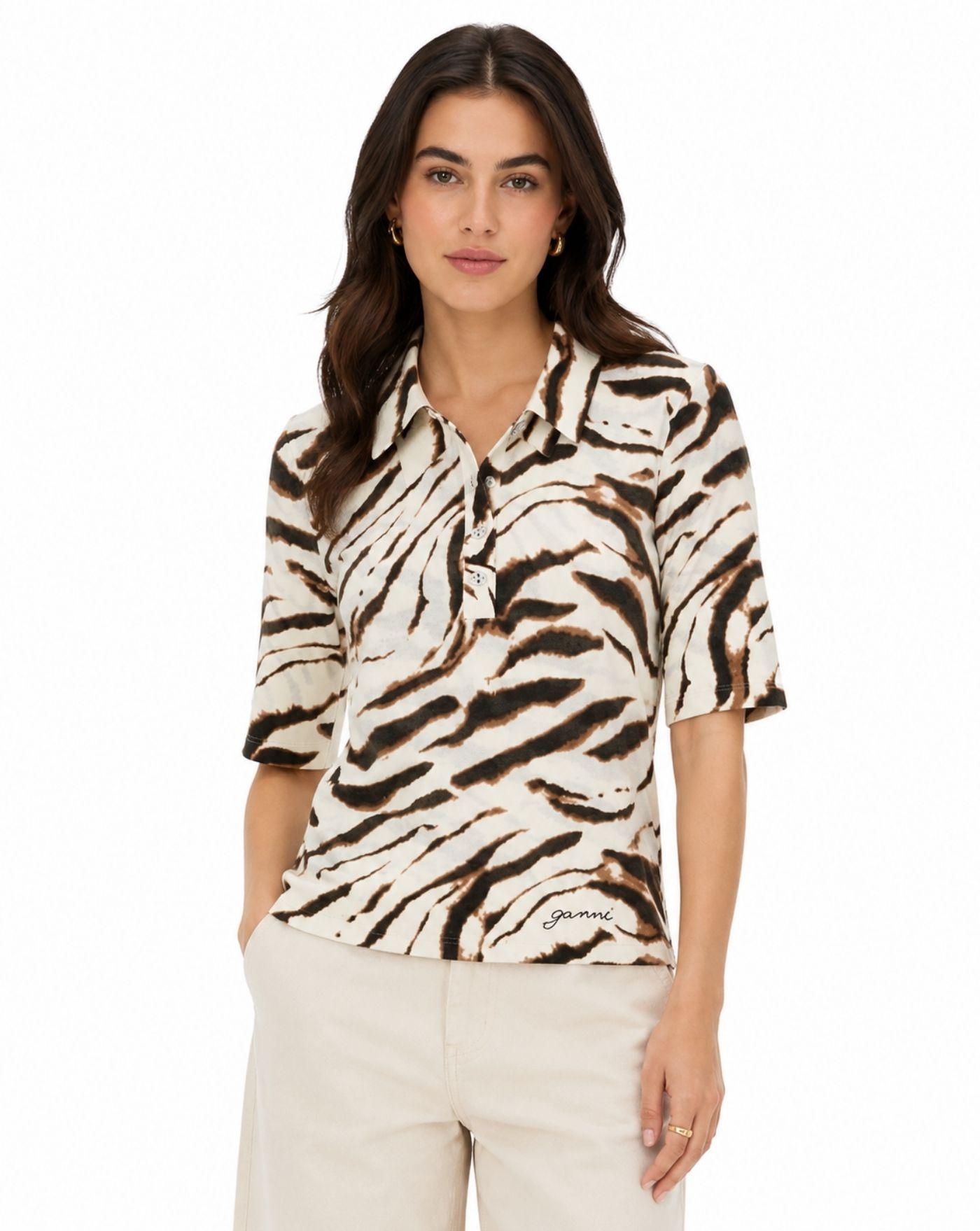 Polo Ganni Sheer Printed Cotton Polo A1170002 135 GANNI