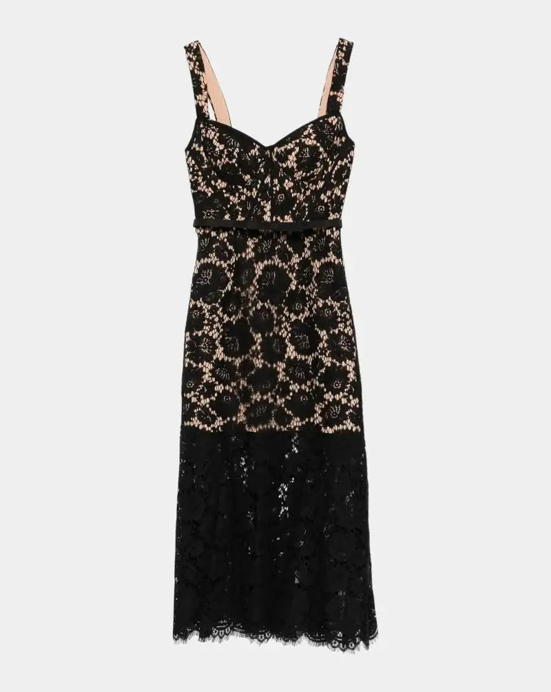 Vestido Self Portrait Fina Lace Midi Dress SS25046MA BLACK SELF-PORTRAIT