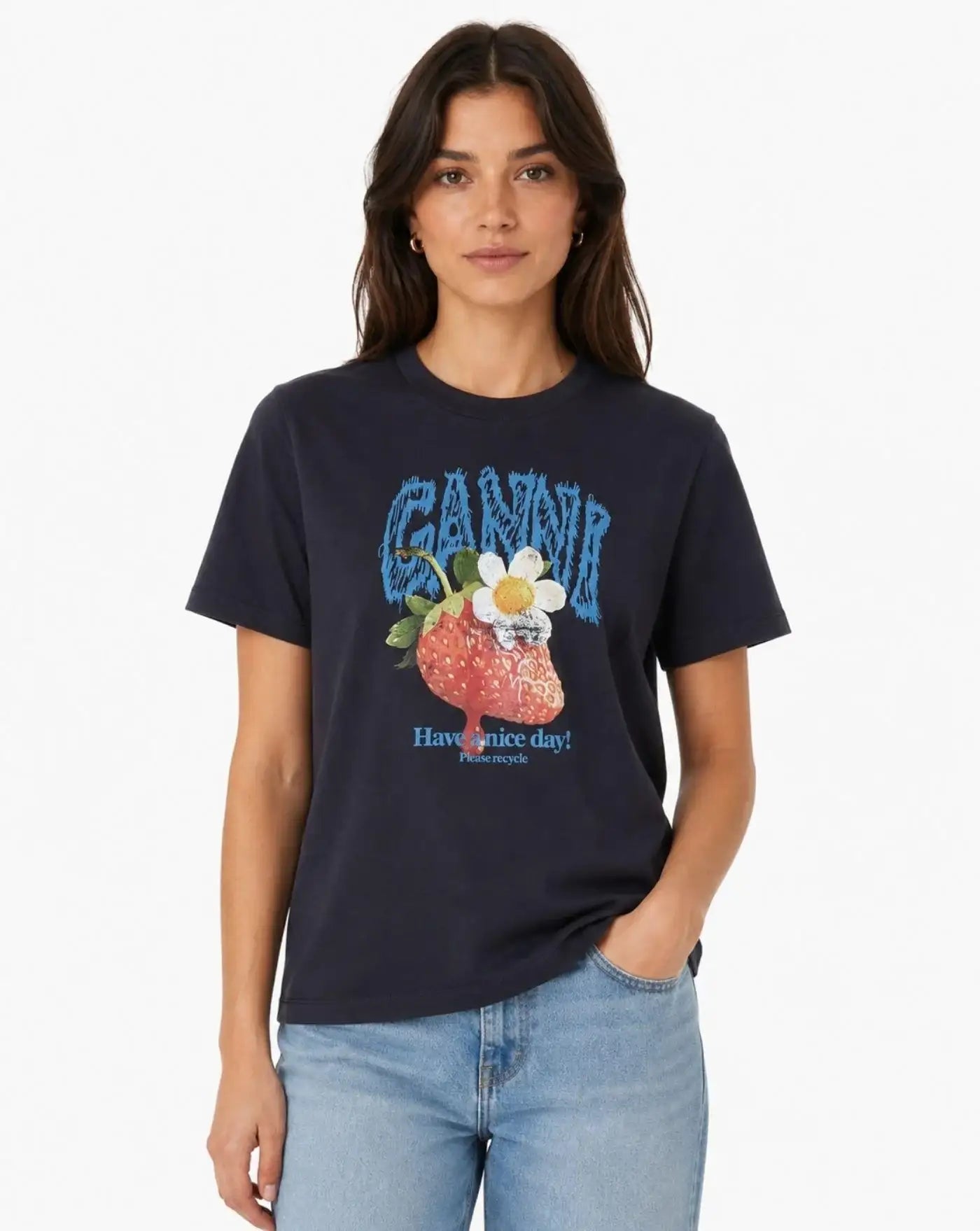 Camiseta Ganni Basic Cotton Jersey Strawberry<BR/> A1050257 252 GANNI