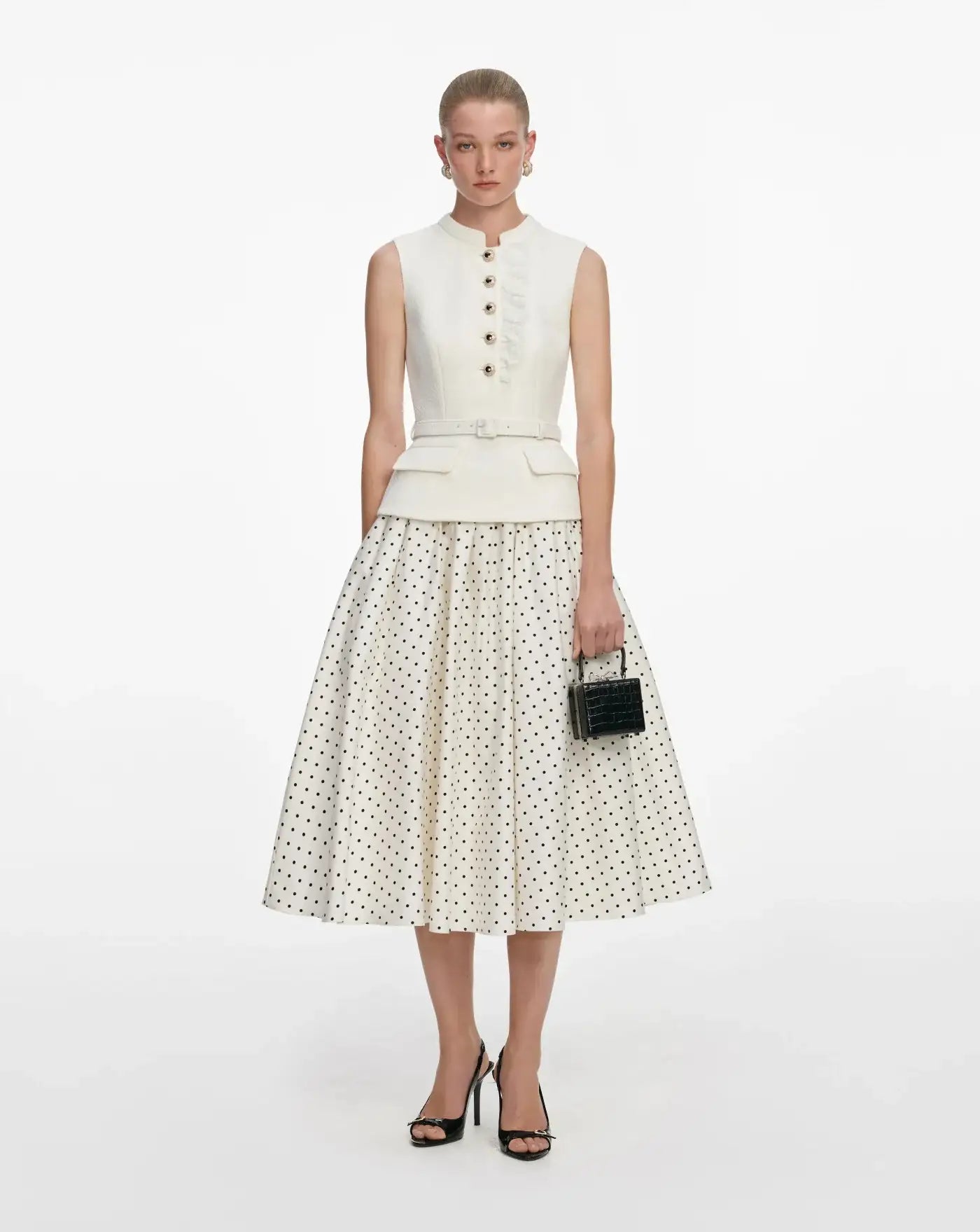 Vestido Self Portrait Cream Boucle Polka Dot Midi Dress SS26031MC CREAM SELF-PORTRAIT