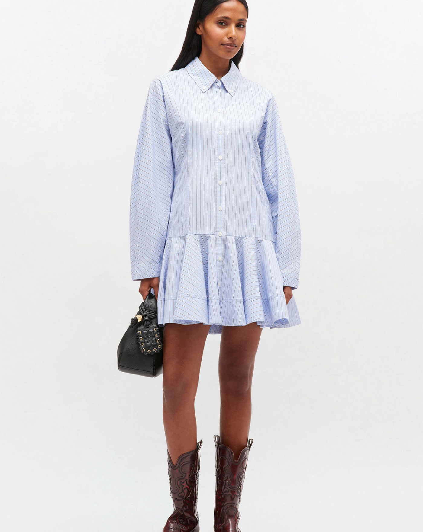 Vestido Ganni Stripe Cotton Buttoned Mini Dress W1101 01M GANNI