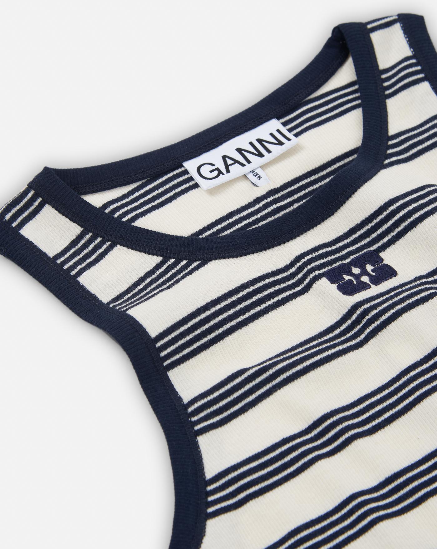 Top Ganni Striped Soft Cotton Rib Tank Top T4144 683 GANNI