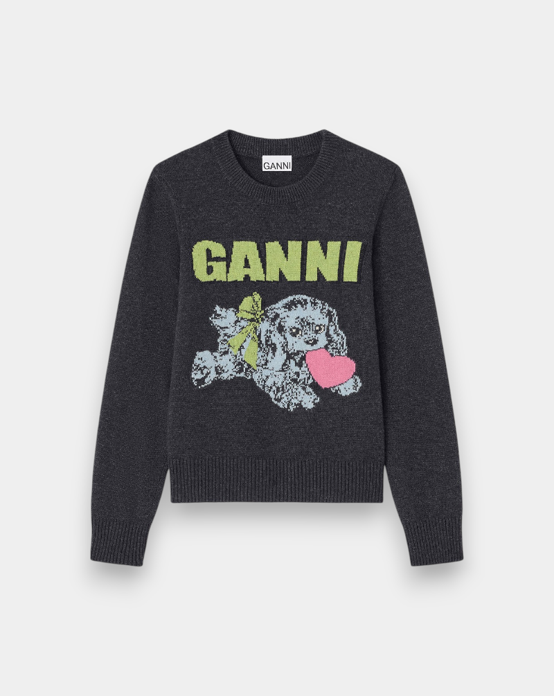 Jersey Ganni Graphic Wool Mix Puppy Love K2597 252 GANNI