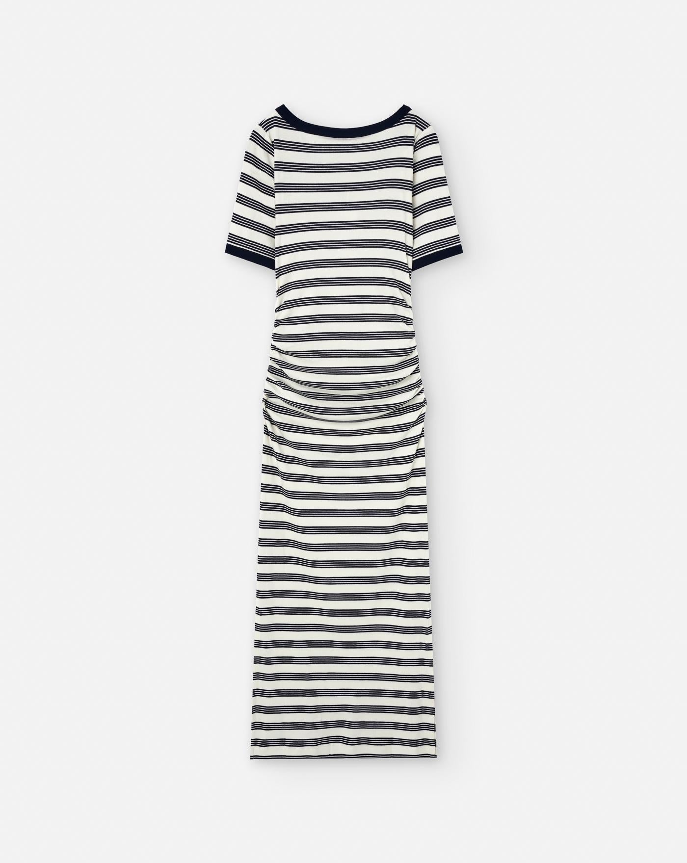 Vestido Ganni Striped Soft Cotton Rib Short Sleeve Dress T4147 683 GANNI