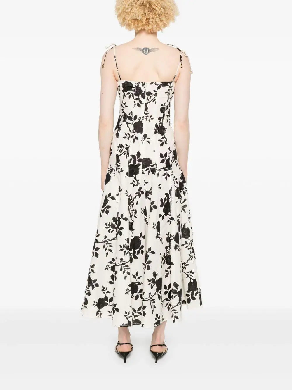 Vestido Self Portrait Print Linen SS25109M BLACK AND CREAM SELF-PORTRAIT