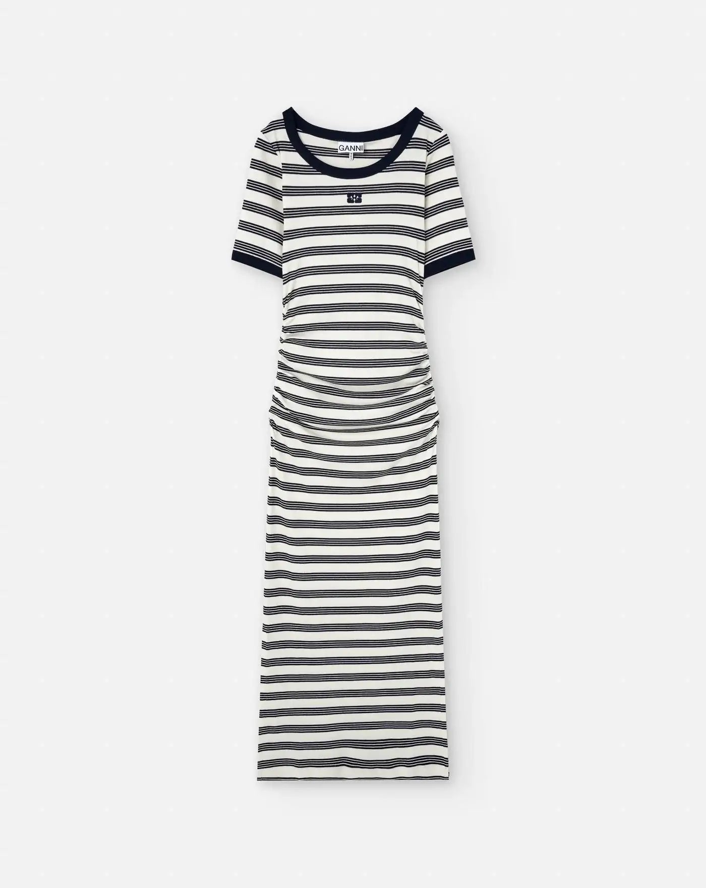 Vestido Ganni Striped Soft Cotton Rib Short Sleeve Dress T4147 683 GANNI