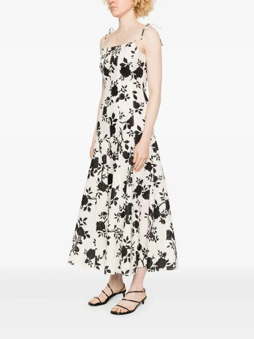 Vestido Self Portrait Print Linen SS25109M BLACK AND CREAM SELF-PORTRAIT
