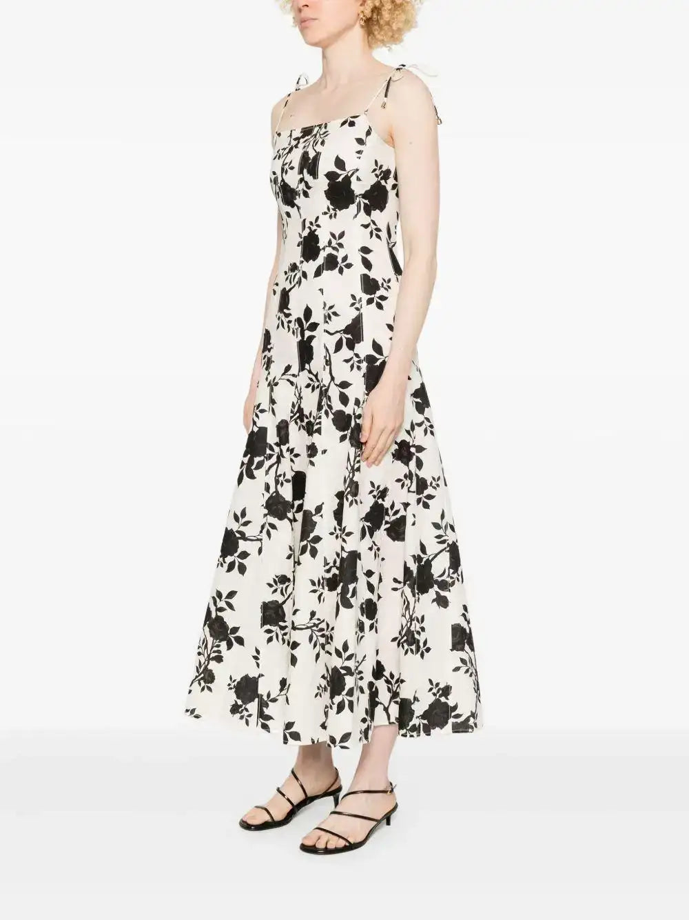 Vestido Self Portrait Print Linen SS25109M BLACK AND CREAM SELF-PORTRAIT