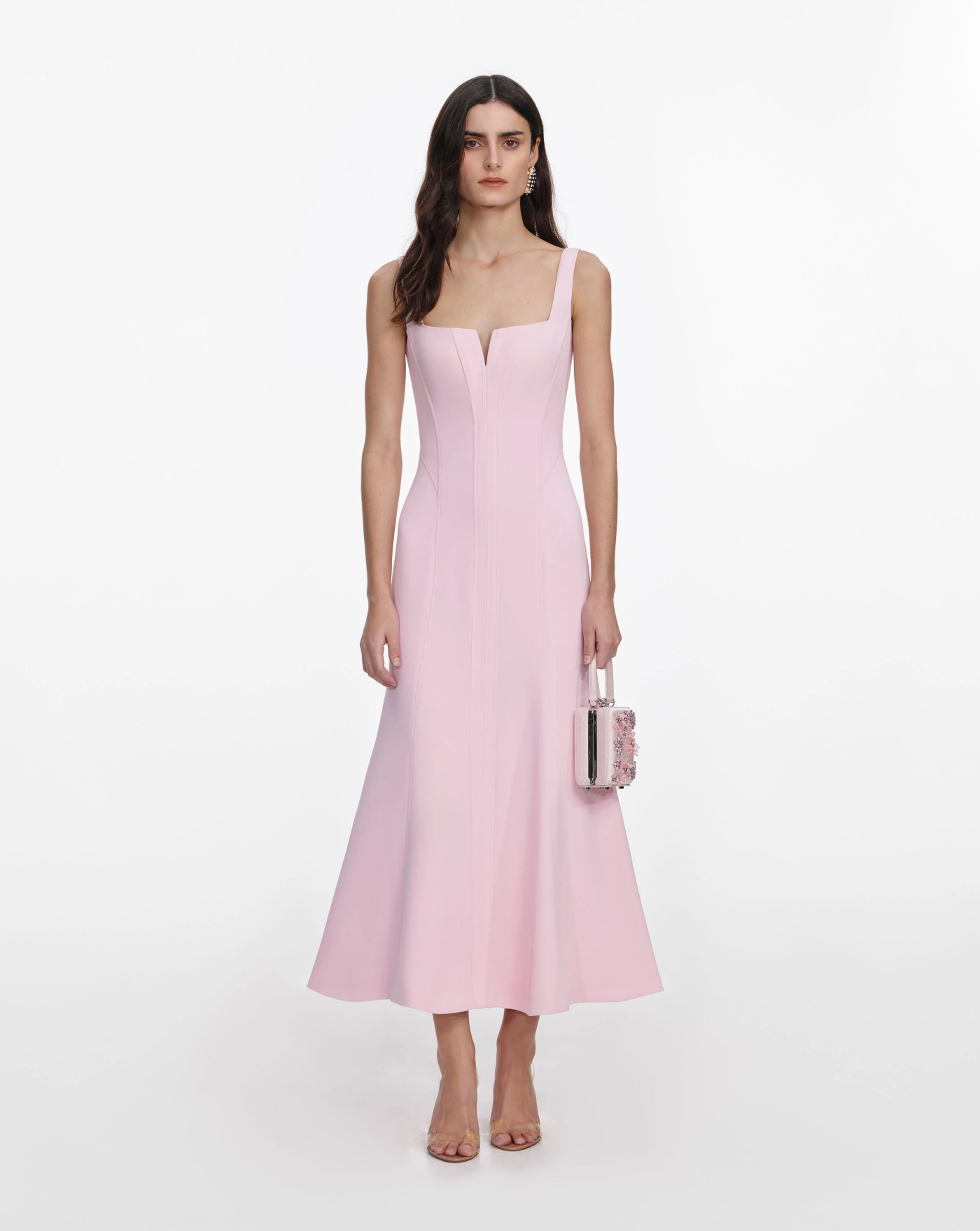 Vestido Self Portrait Pink Crepe Midi Dress SS26105MP PINK SELF-PORTRAIT