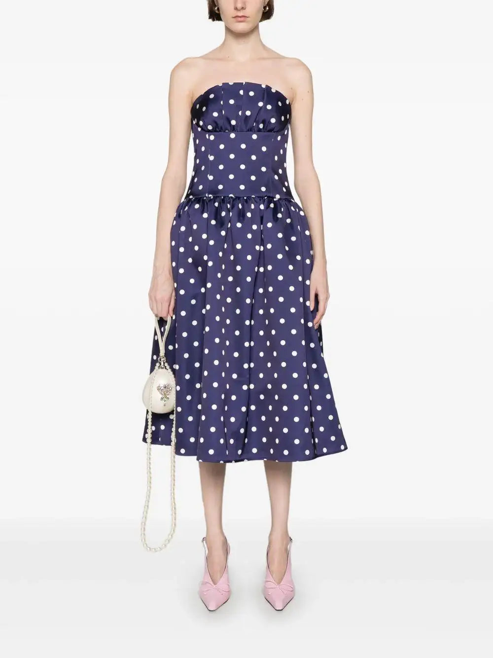 Vestido Self Portrait Polka Dot Satin Mini Dress SS25092M NAVY SELF-PORTRAIT