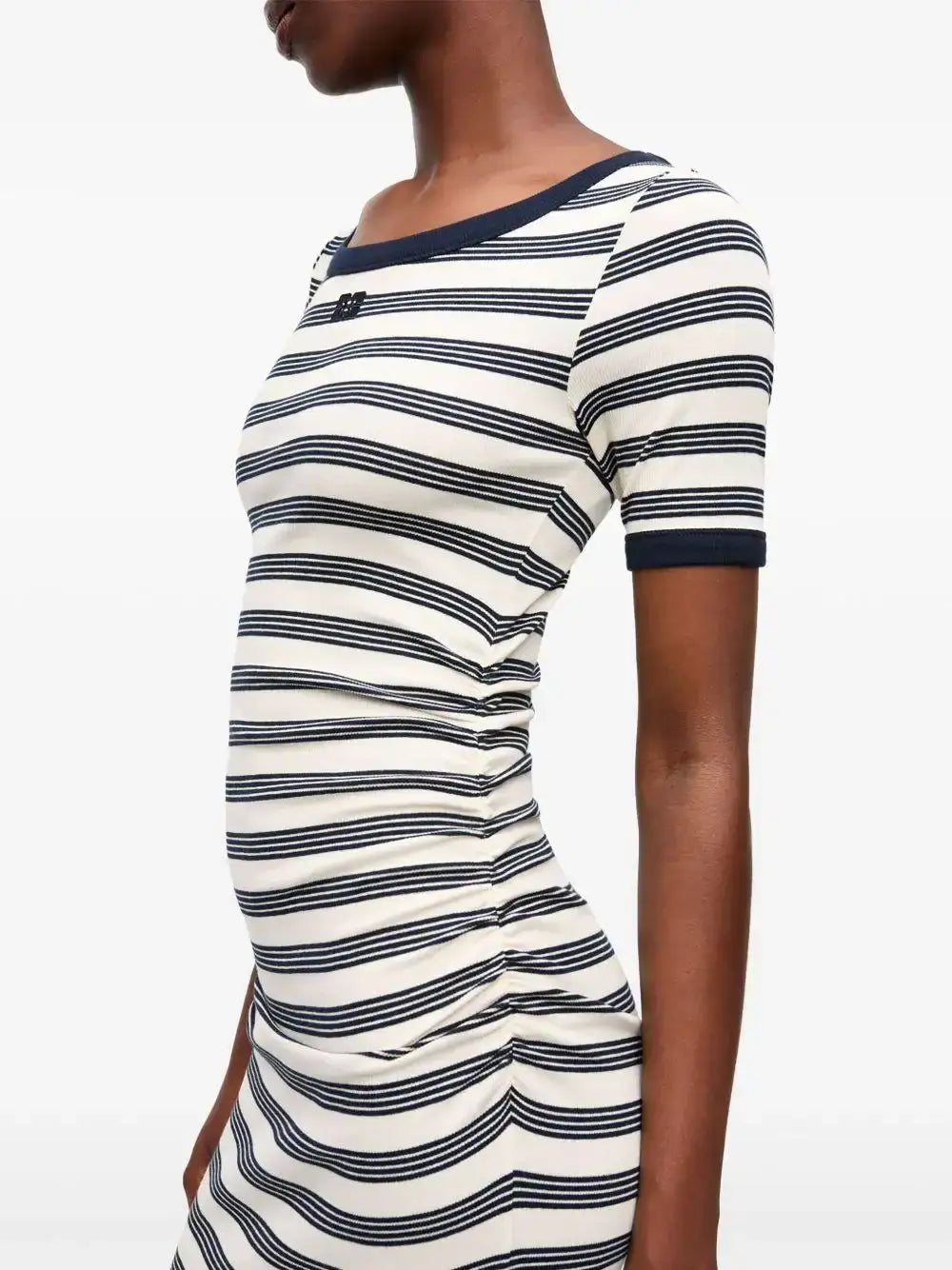 Vestido Ganni Striped Soft Cotton Rib Short Sleeve Dress T4147 683 GANNI
