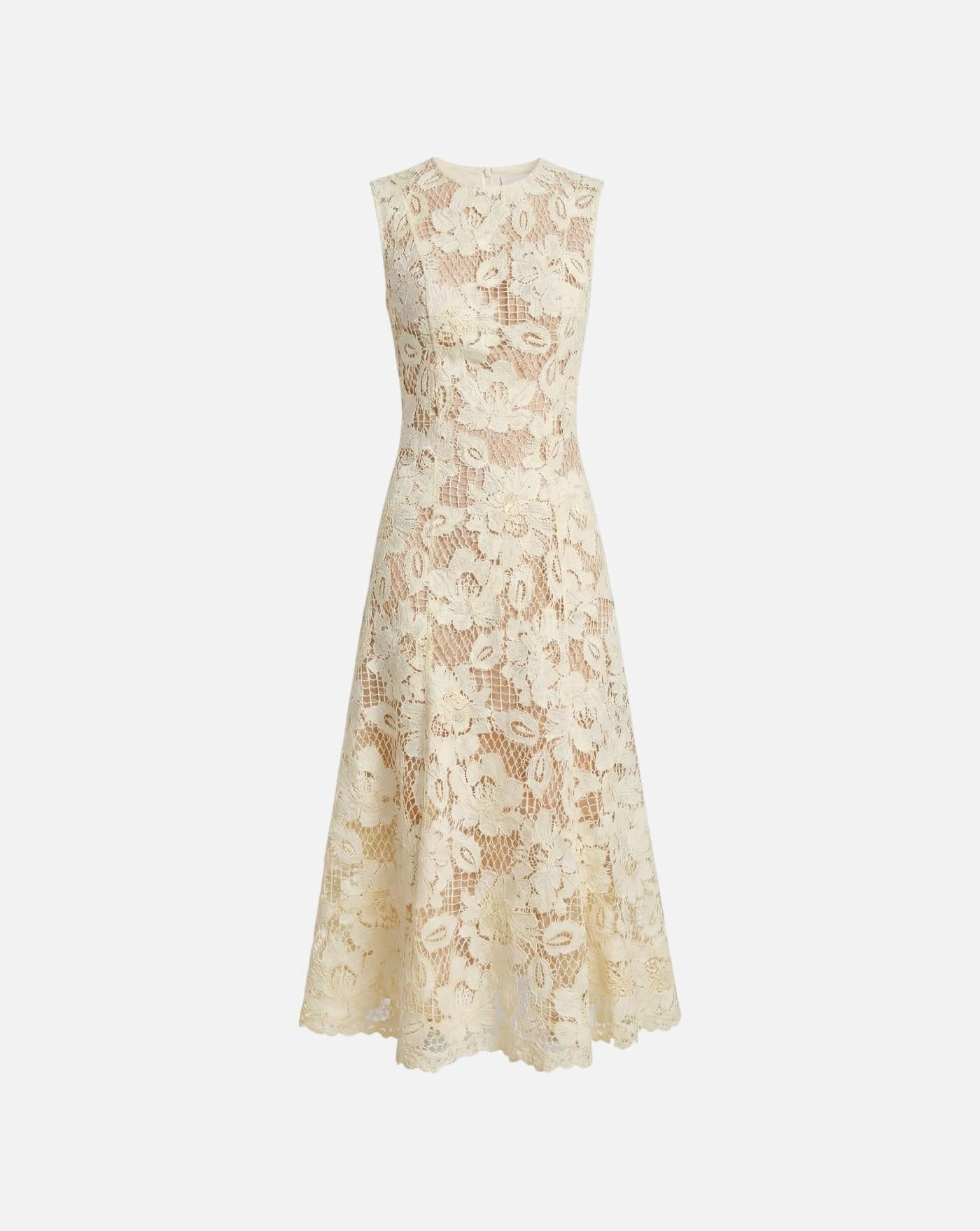 Vestido Self Portrait Yellow Crochet Lace Midi Dress SS26094MY YELLOW SELF-PORTRAIT