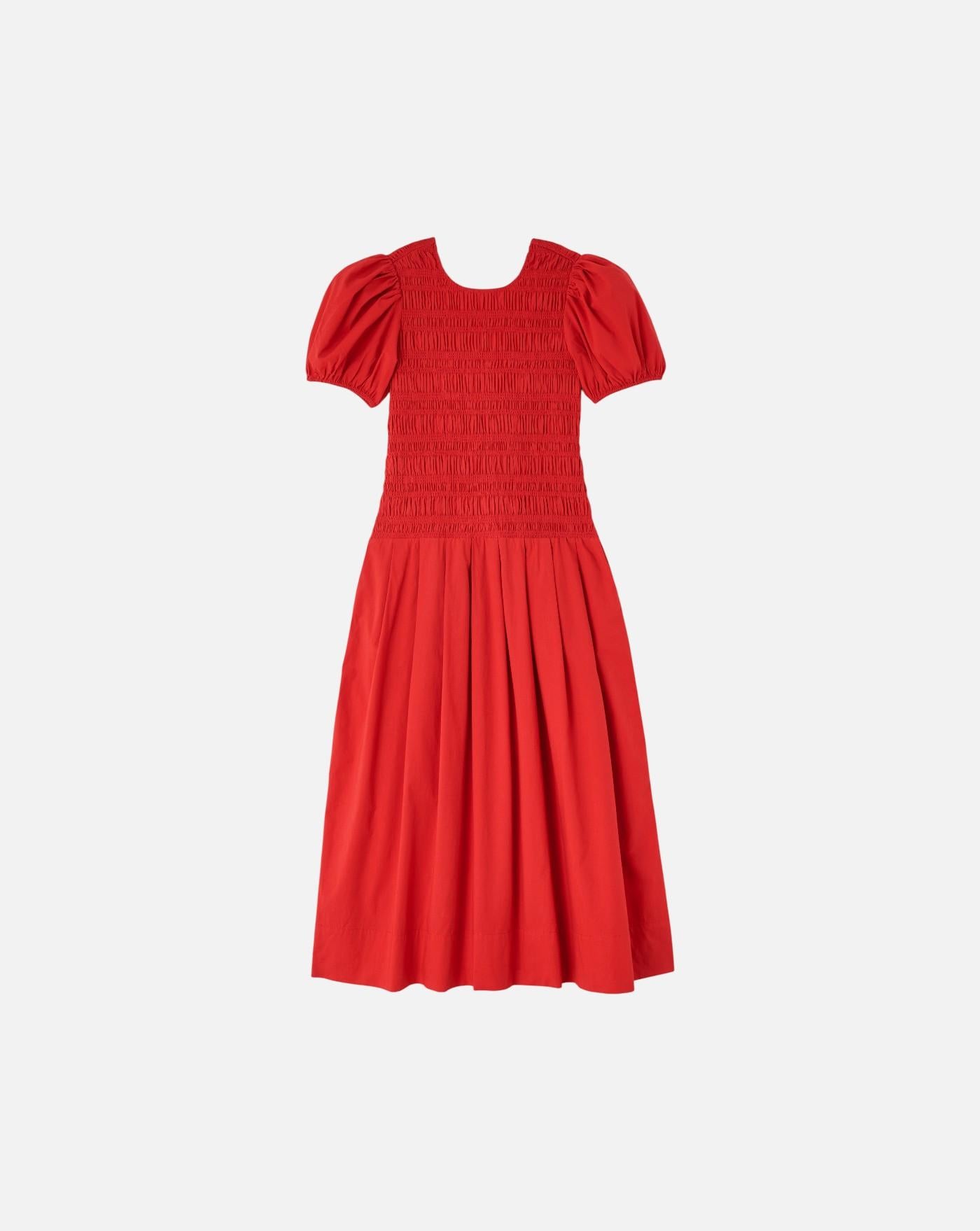 Vestido Ganni Stretch Cotton Long Smocked Pleated Dress A1030546 06P GANNI