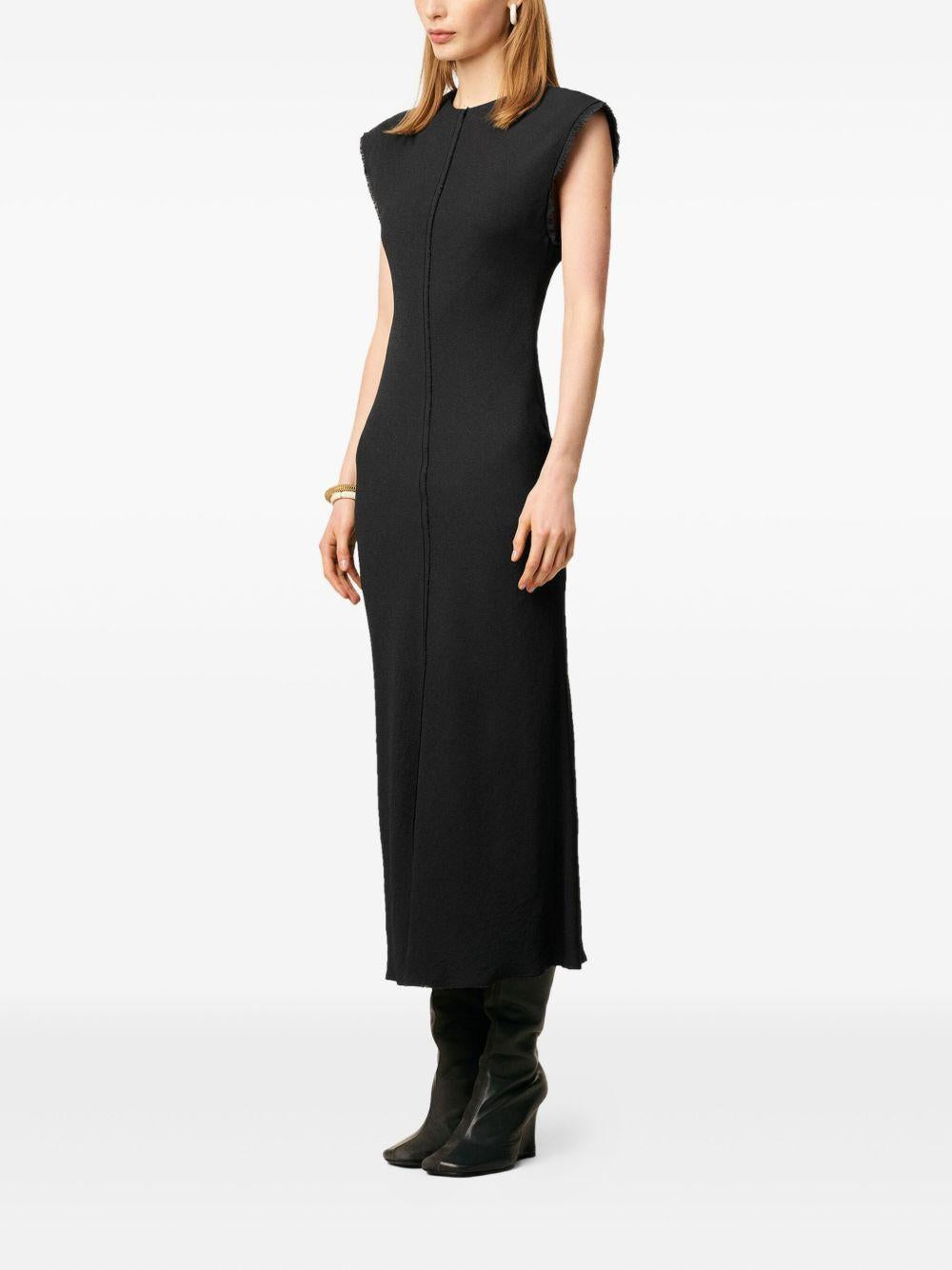 Vestido Ami Paris Black Long Raw Edge Details Dress FDR626VI0039 020 AMI PARIS