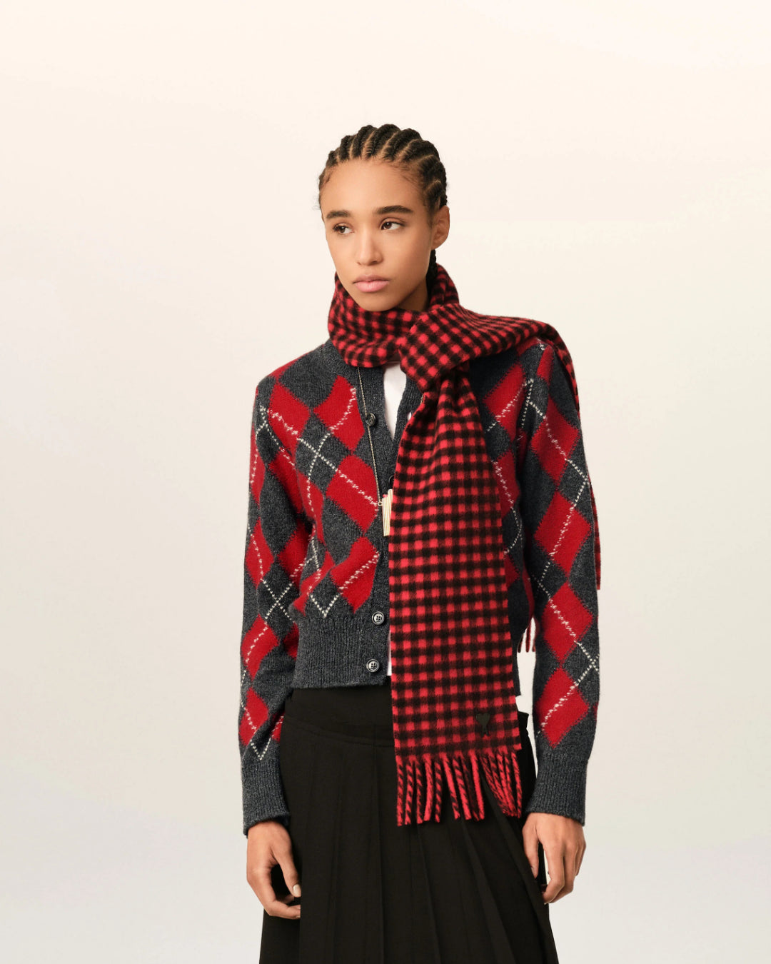 Chaqueta Ami Paris Crewneck Cardigan FKC400KN0202 A353 CARBON GREY/RUBY AMI PARIS 