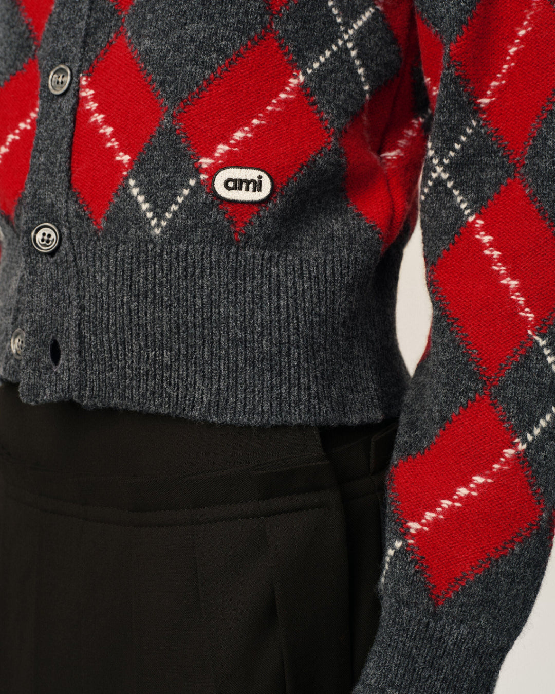 Chaqueta Ami Paris Crewneck Cardigan FKC400KN0202 A353 CARBON GREY/RUBY AMI PARIS 