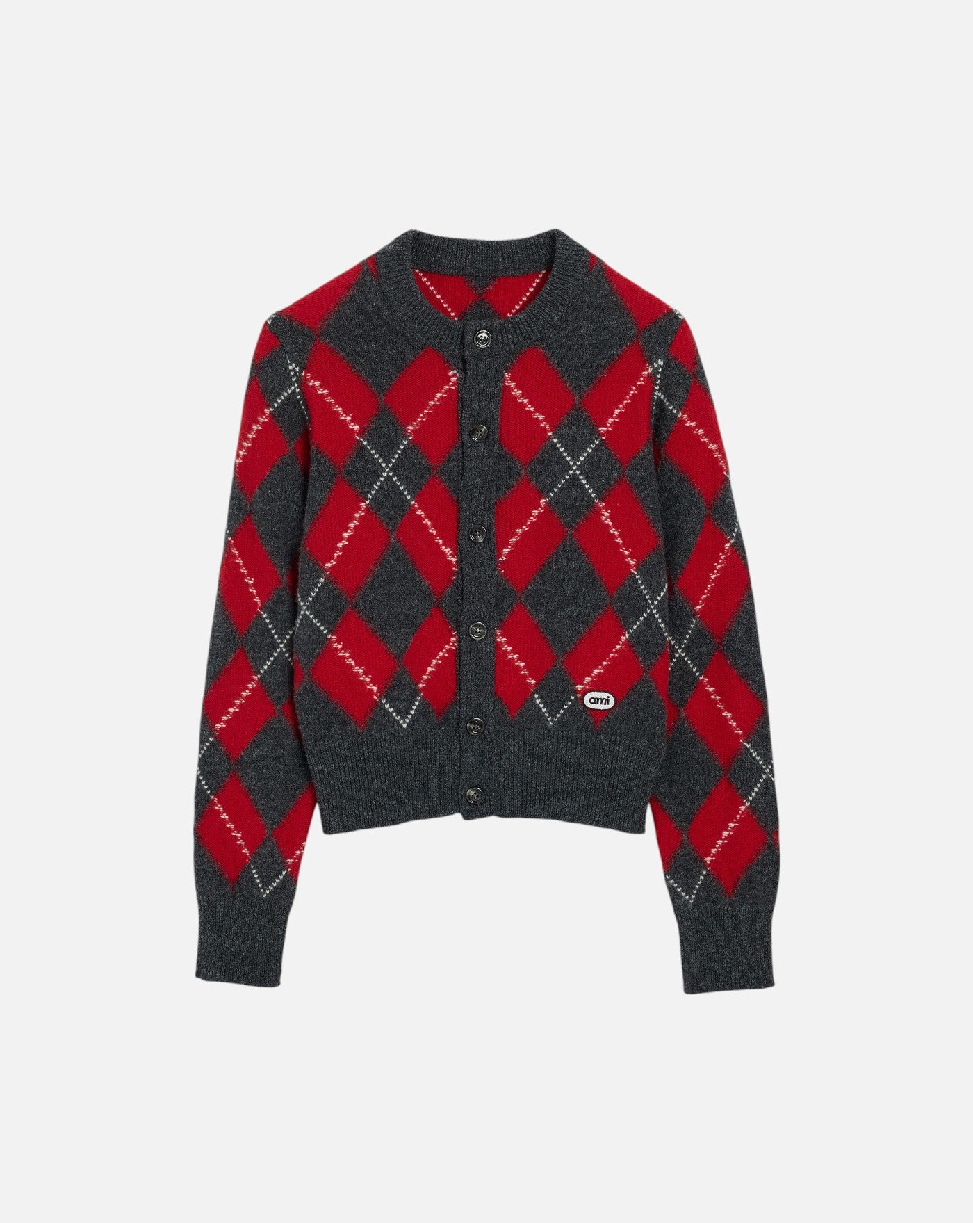 Chaqueta Ami Paris Crewneck Cardigan FKC400KN0202 A353 CARBON GREY/RUBY AMI PARIS 