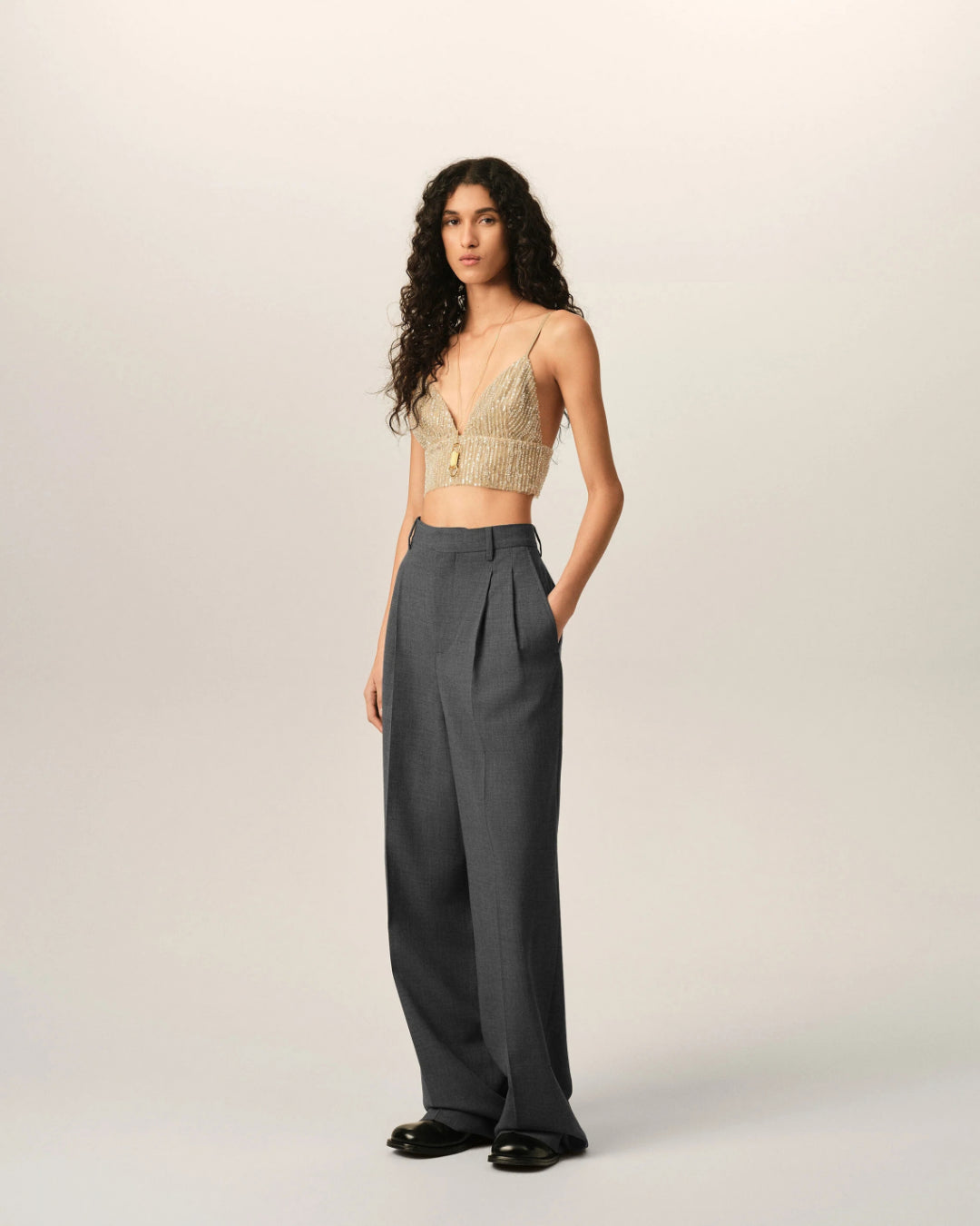 Pantalones Ami Paris High Waist Wide FTR858WV0211 A189 CARBON GREY AMI PARIS 