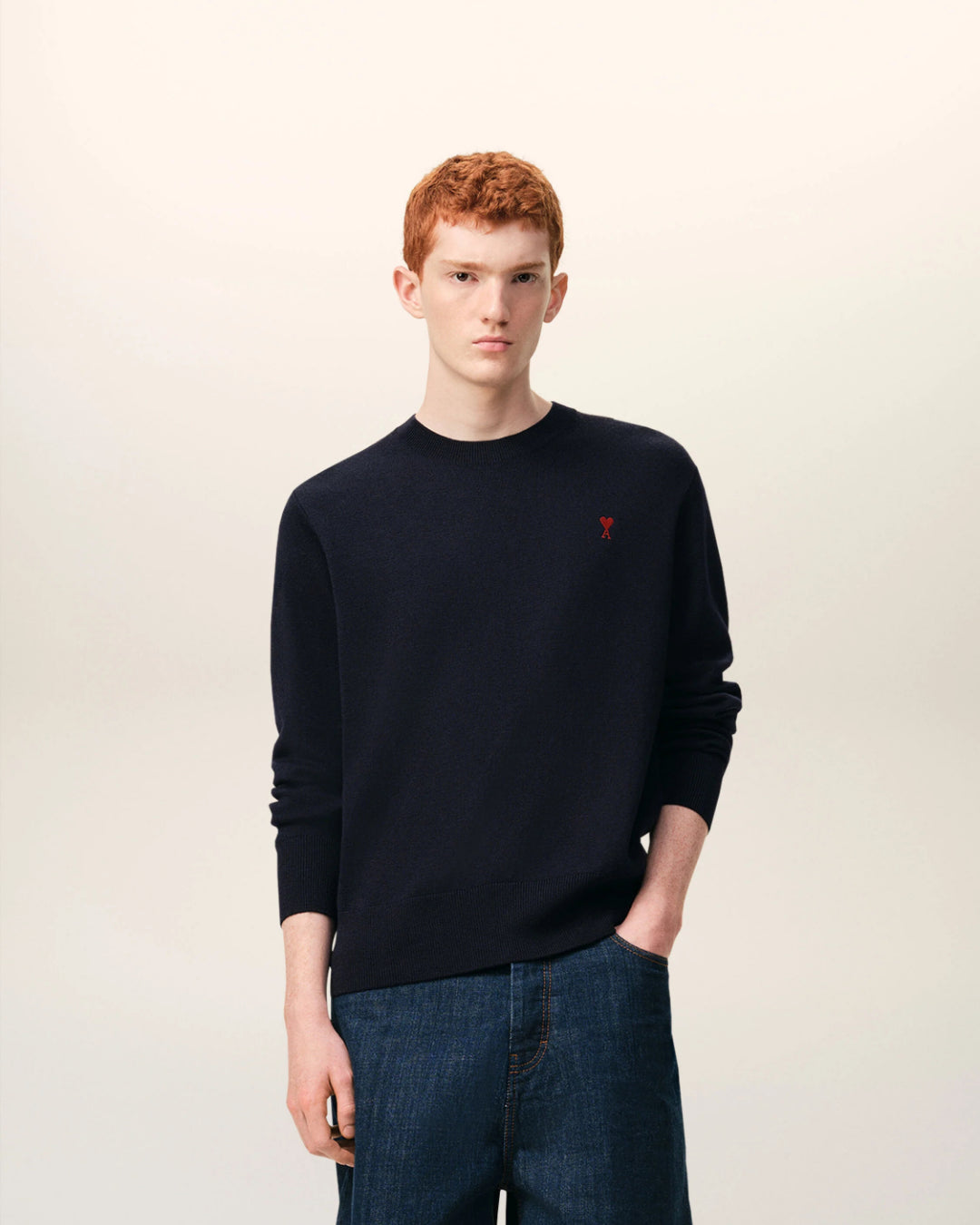 Jersey Ami Paris Quota Crewneck Sweater with Ami de Coeur HKS826 001 414 NAVY/RED AMI PARIS 