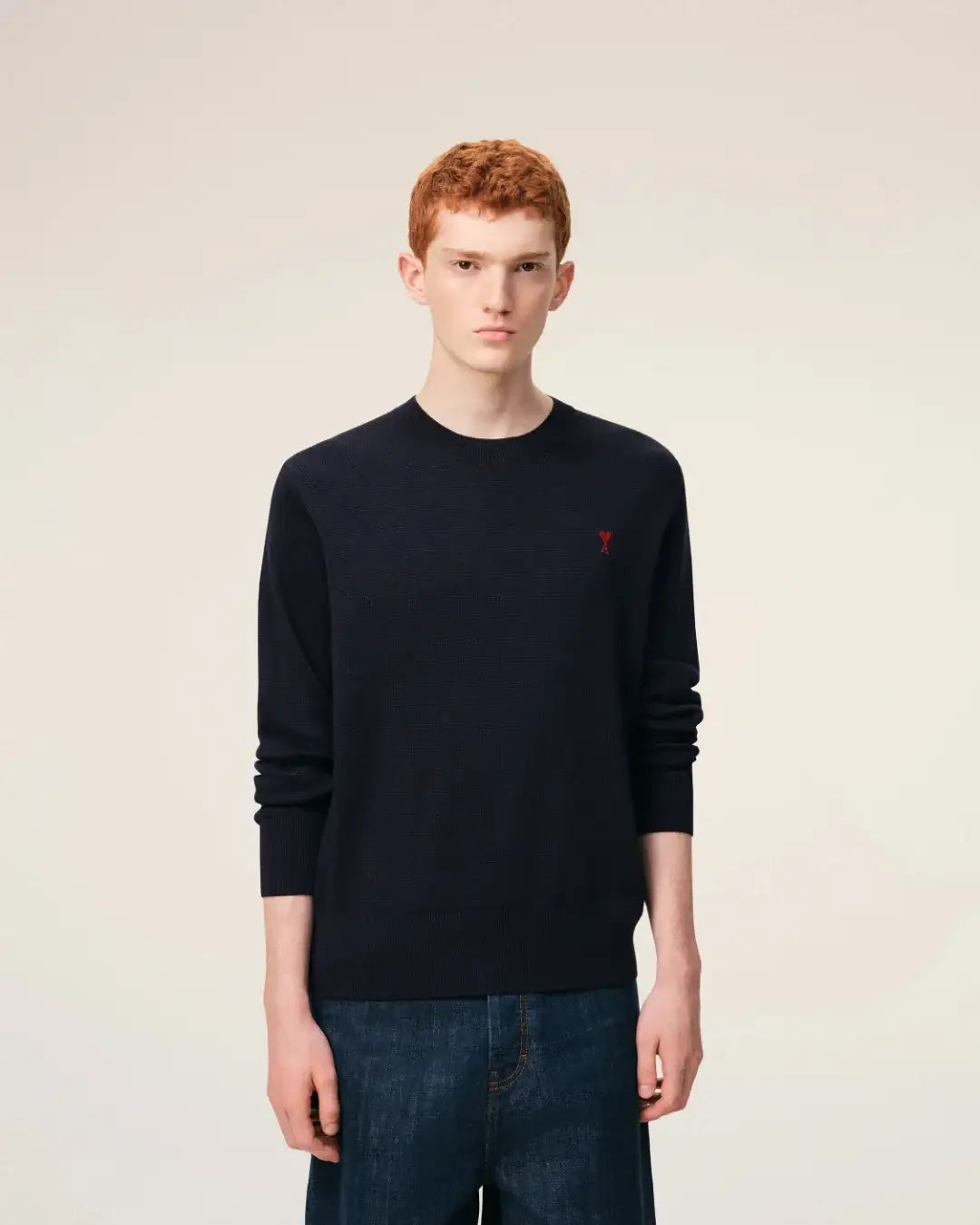 Jersey Ami Paris Quota Crewneck Sweater with Ami de Coeur HKS826 001 414 NAVY/RED AMI PARIS 