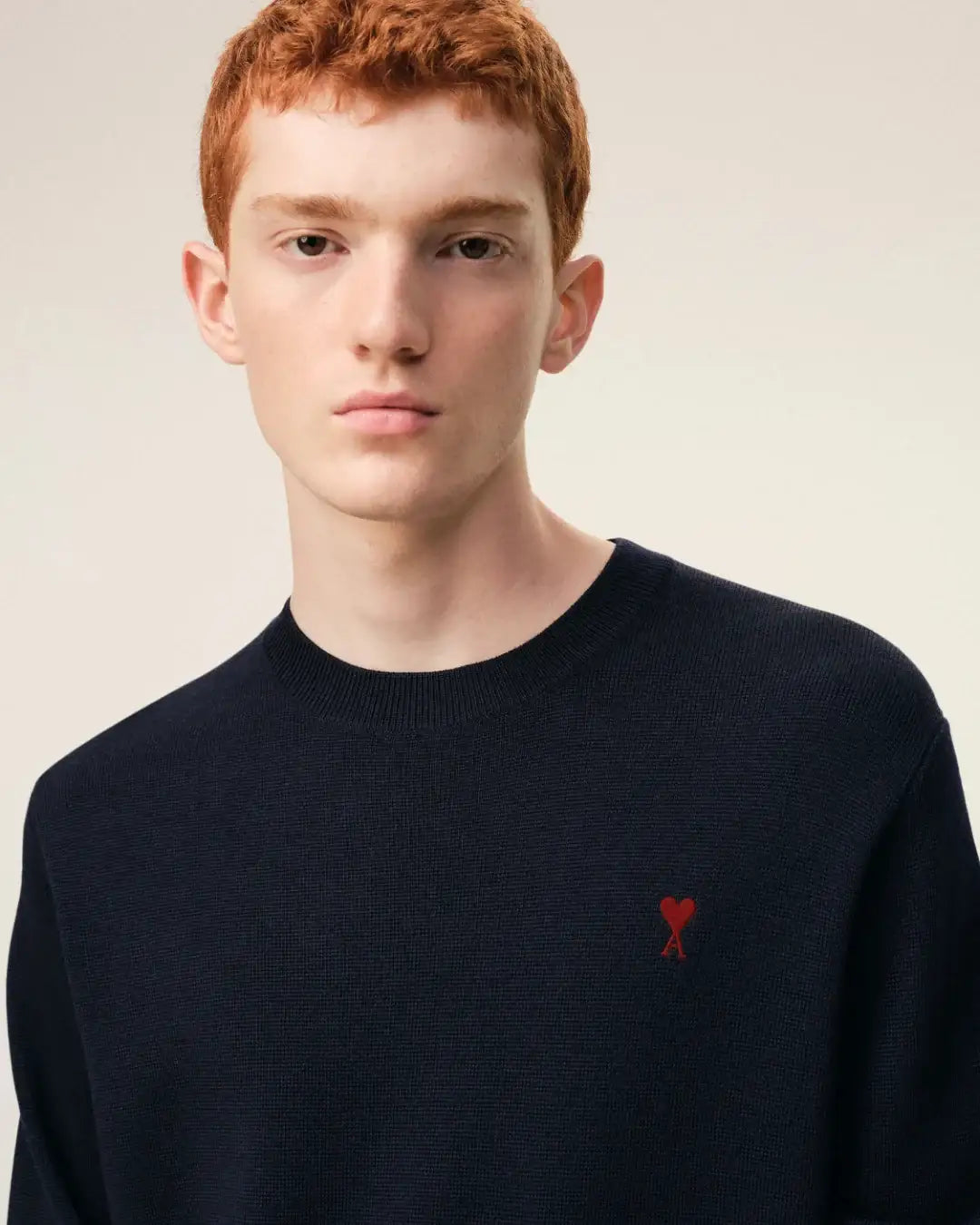 Jersey Ami Paris Quota Crewneck Sweater with Ami de Coeur HKS826 001 414 NAVY/RED AMI PARIS 