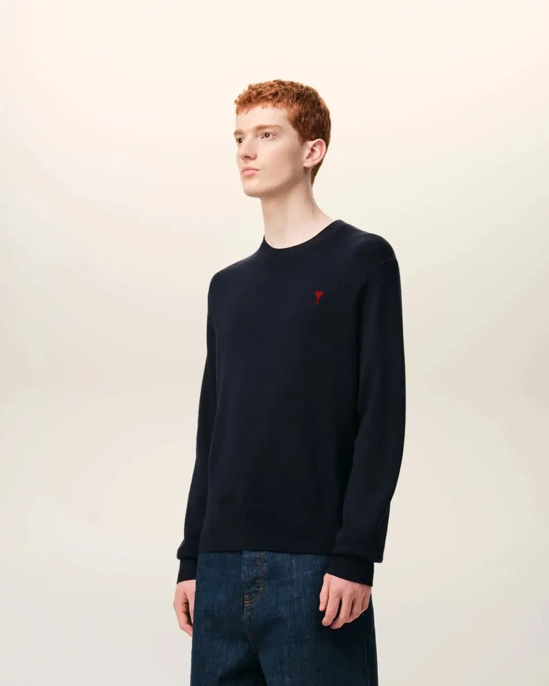 Jersey Ami Paris Quota Crewneck Sweater with Ami de Coeur HKS826 001 414 NAVY/RED AMI PARIS 