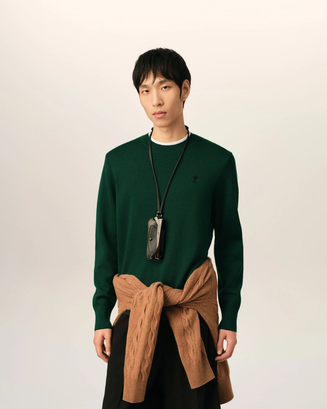 Jersey Ami Paris Quota Crewneck Sweater with Ami de Coeur HKS826 001 A258 BOTTLE GREEN/BLACK AMI PARIS 