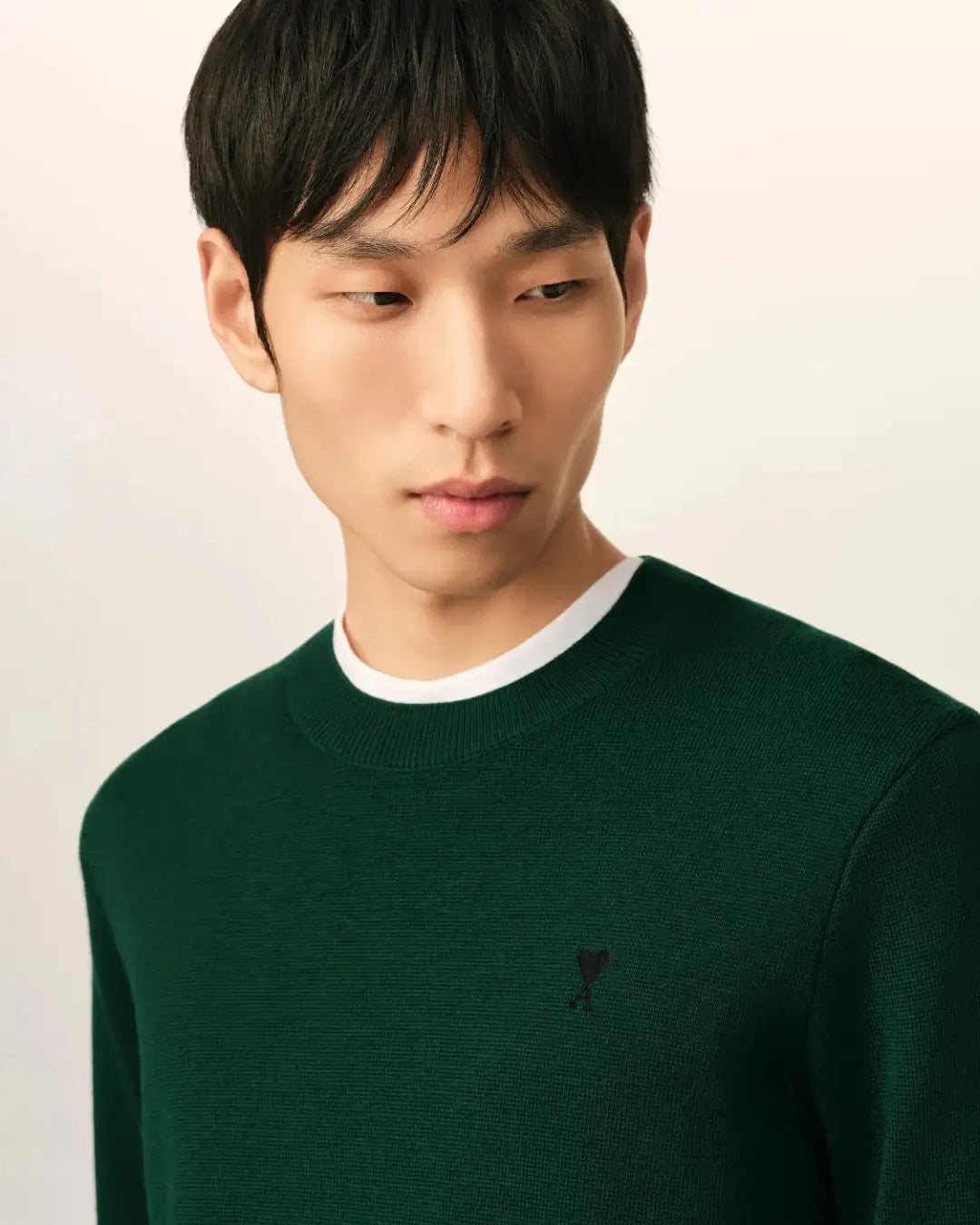 Jersey Ami Paris Quota Crewneck Sweater with Ami de Coeur HKS826 001 A258 BOTTLE GREEN/BLACK AMI PARIS 