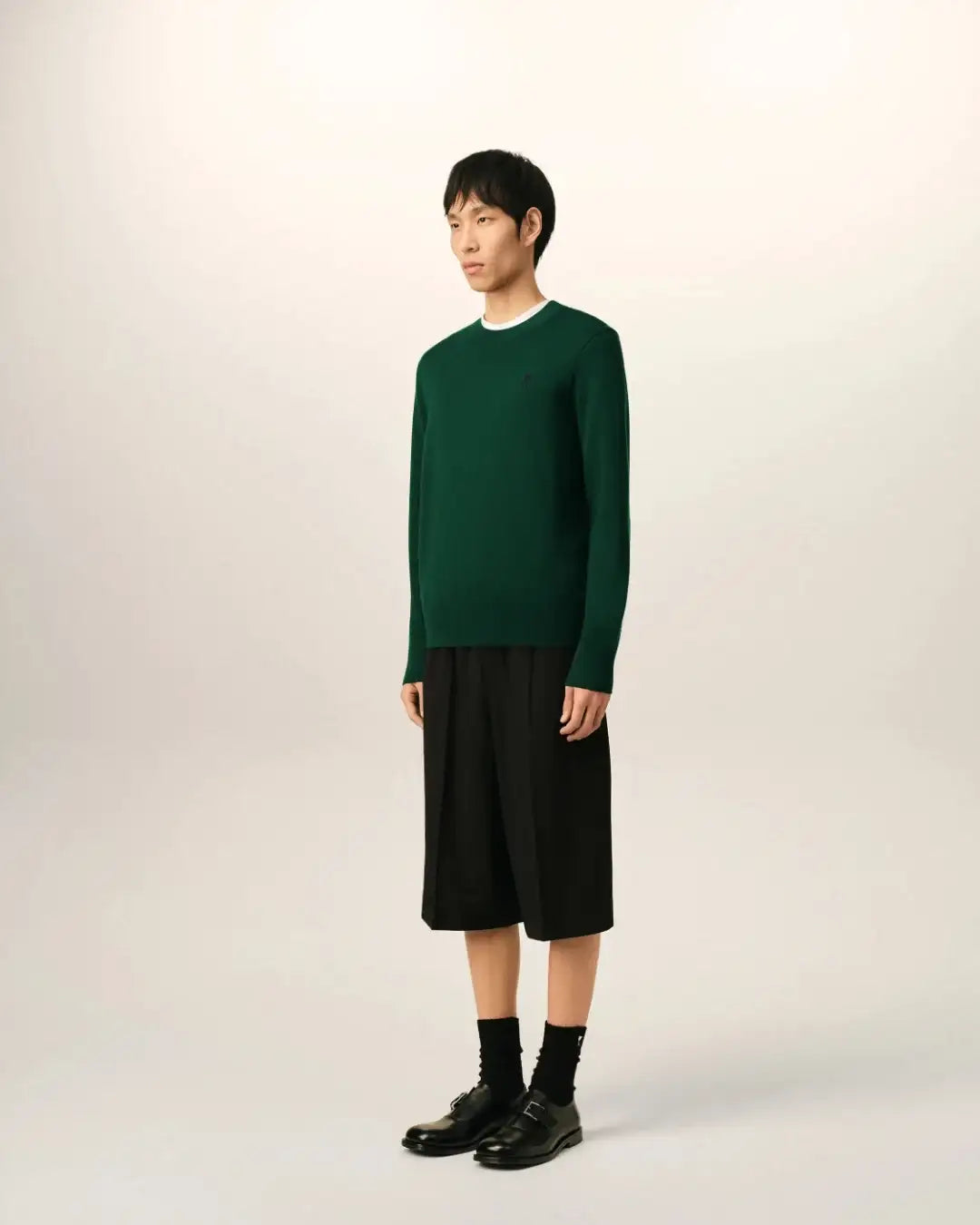Jersey Ami Paris Quota Crewneck Sweater with Ami de Coeur HKS826 001 A258 BOTTLE GREEN/BLACK AMI PARIS 