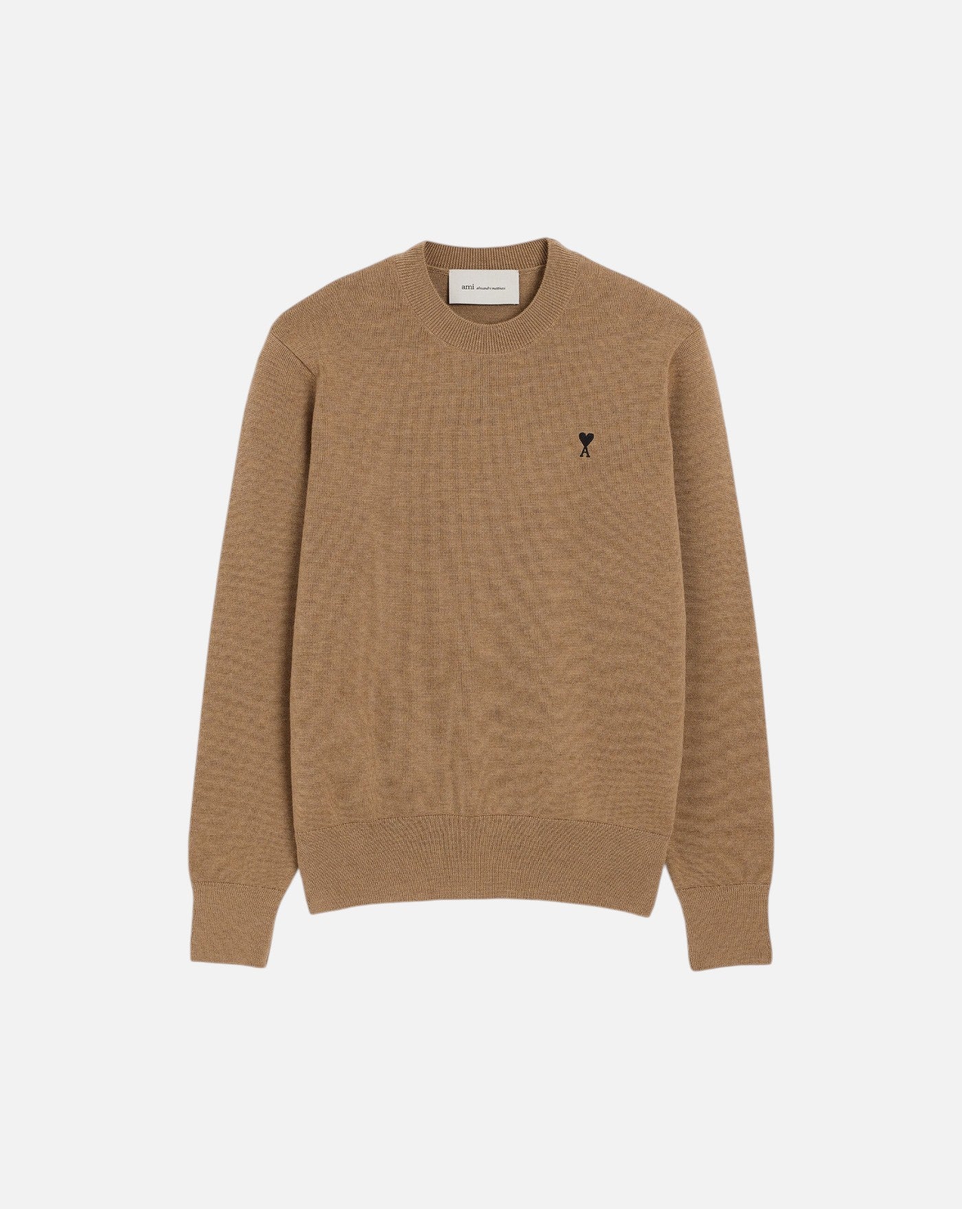 Jersey Ami Paris Quota Crewneck Sweater with Ami de Coeur HKS826 001 A335 HEATHER CAMEL/BLACK AMI PARIS 
