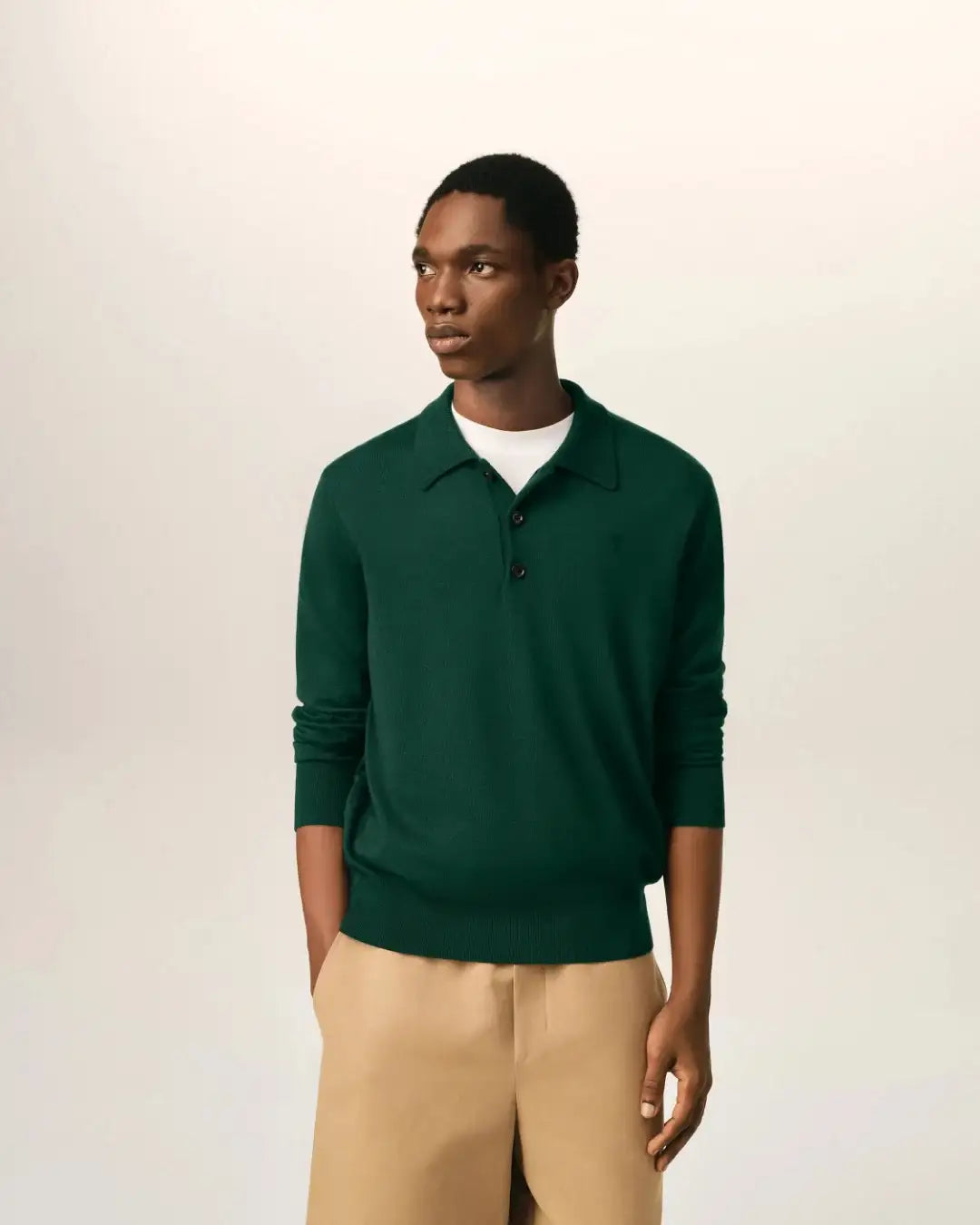 Polo Ami Paris Sweater with Contrasted Ami de Coeur HPL457 KN0197 A258 BOTTLE GREEN/BLACK AMI PARIS 