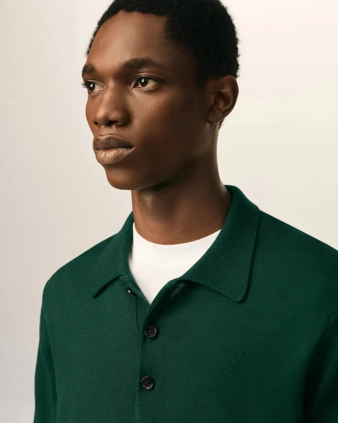 Polo Ami Paris Sweater with Contrasted Ami de Coeur HPL457 KN0197 A258 BOTTLE GREEN/BLACK AMI PARIS 