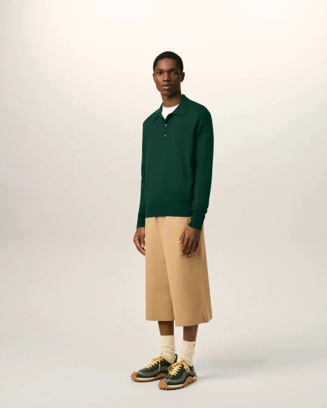 Polo Ami Paris Sweater with Contrasted Ami de Coeur HPL457 KN0197 A258 BOTTLE GREEN/BLACK AMI PARIS 